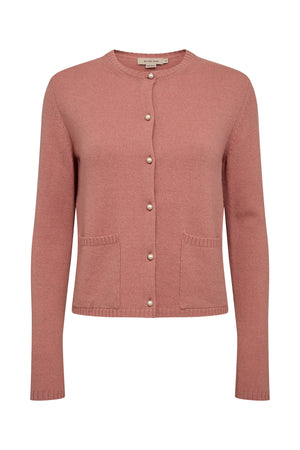 Soft Wool-Cashmere Cardigan with Pearl Buttons - Rosa Antica