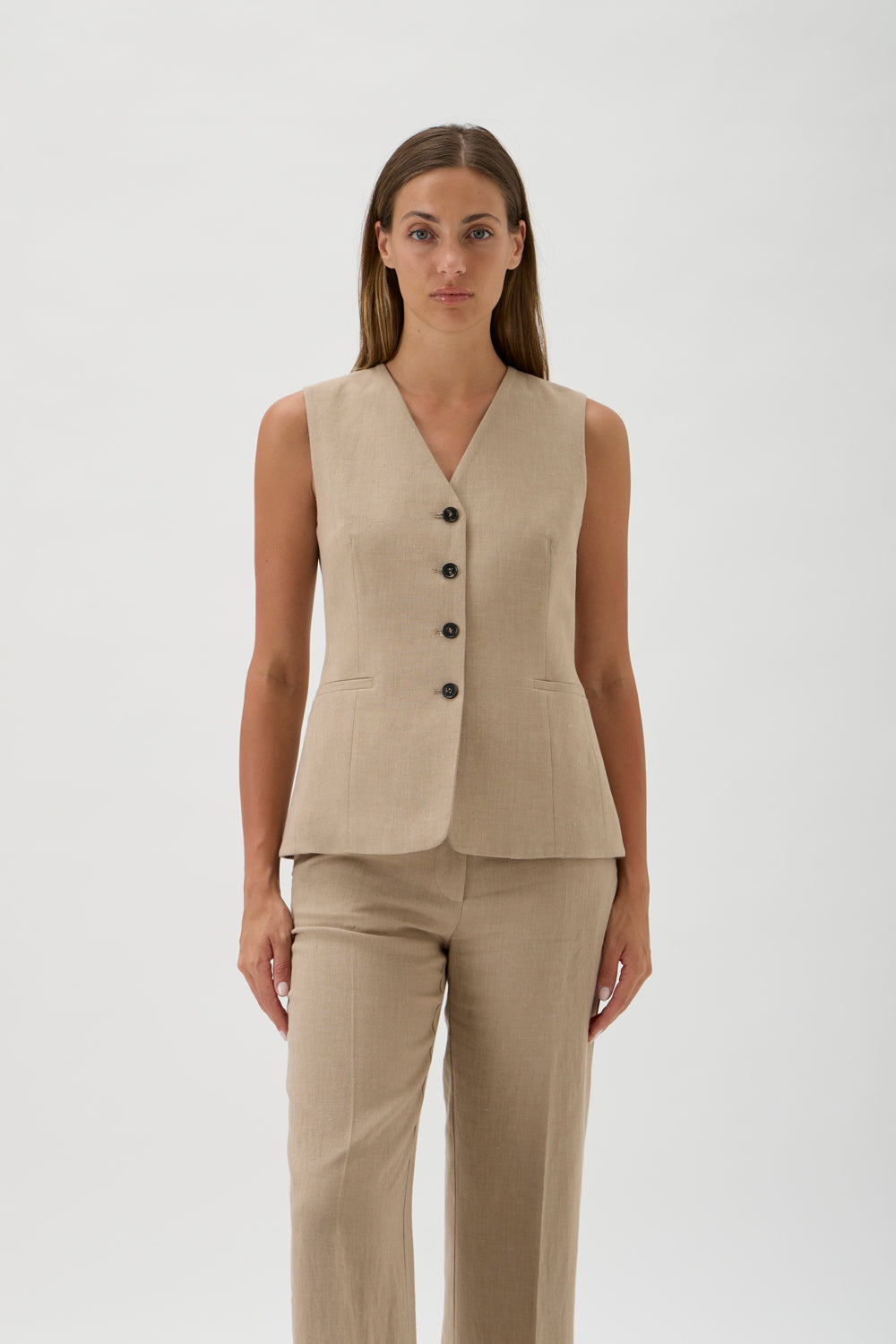 Classic Linen Waistcoat – Minorca 5043 Camello
