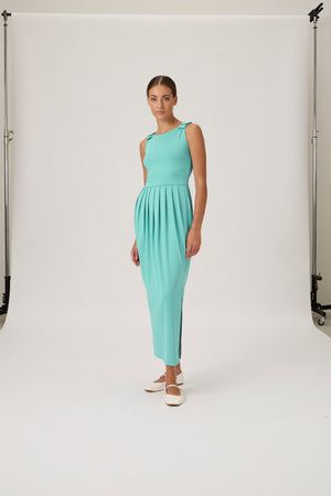 Sleeveless Maxi Dress with Shoulder Bows - Verde