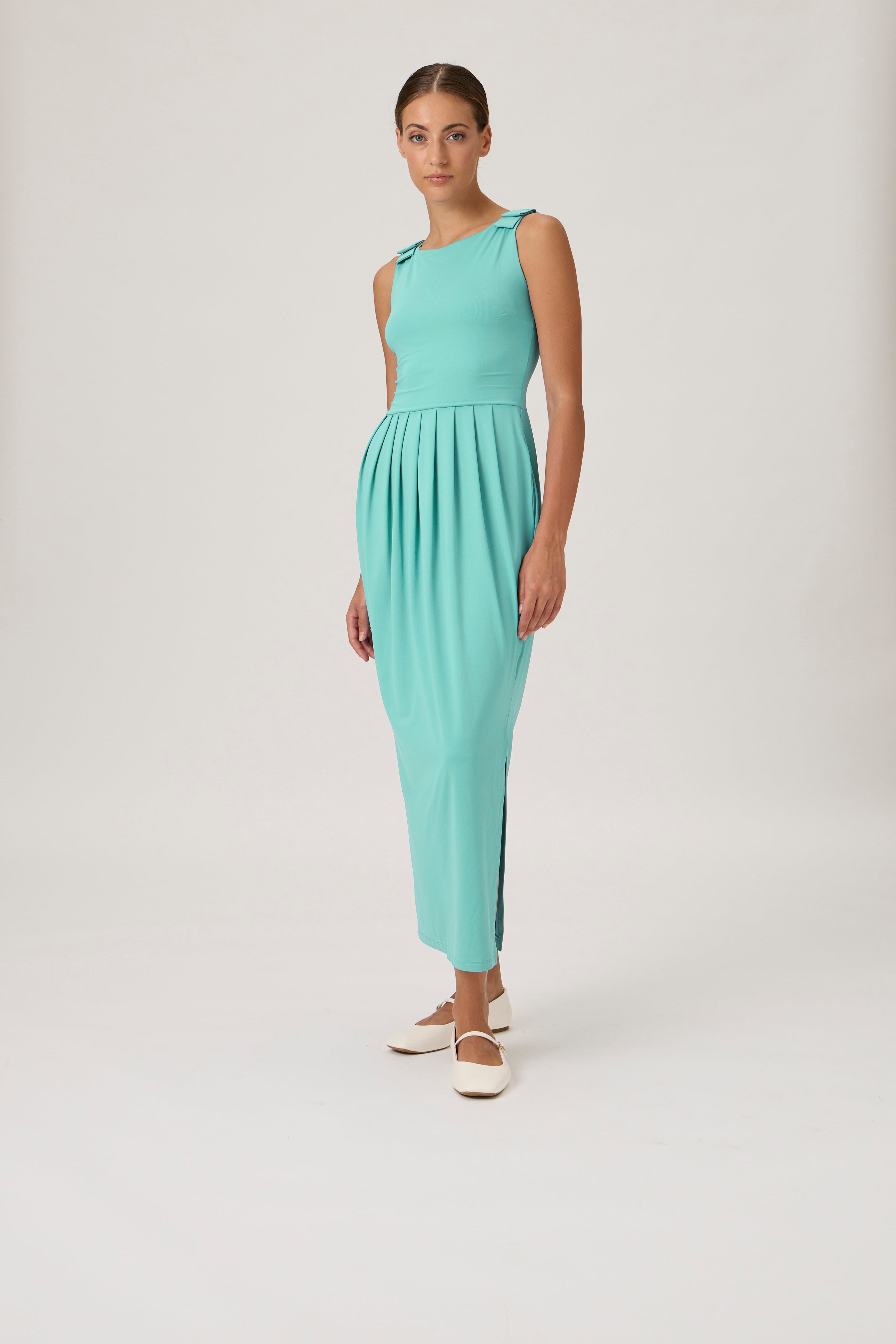 Sleeveless Maxi Dress with Shoulder Bows - 9460 Verde