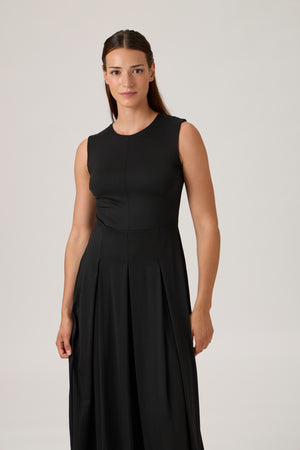 Sleeveless Gathered Waist Dress - Black