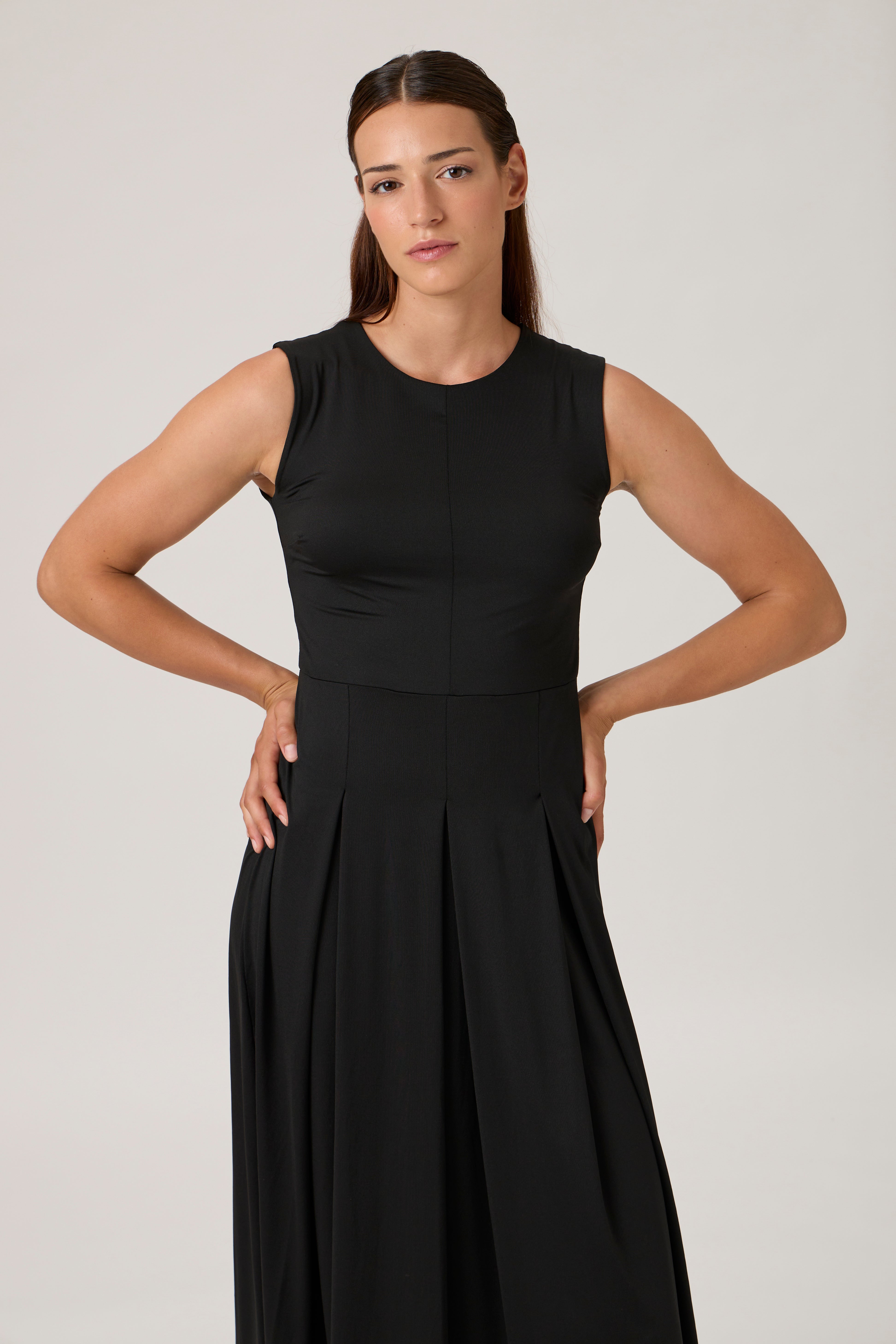 Sleeveless Gathered Waist Dress - Black