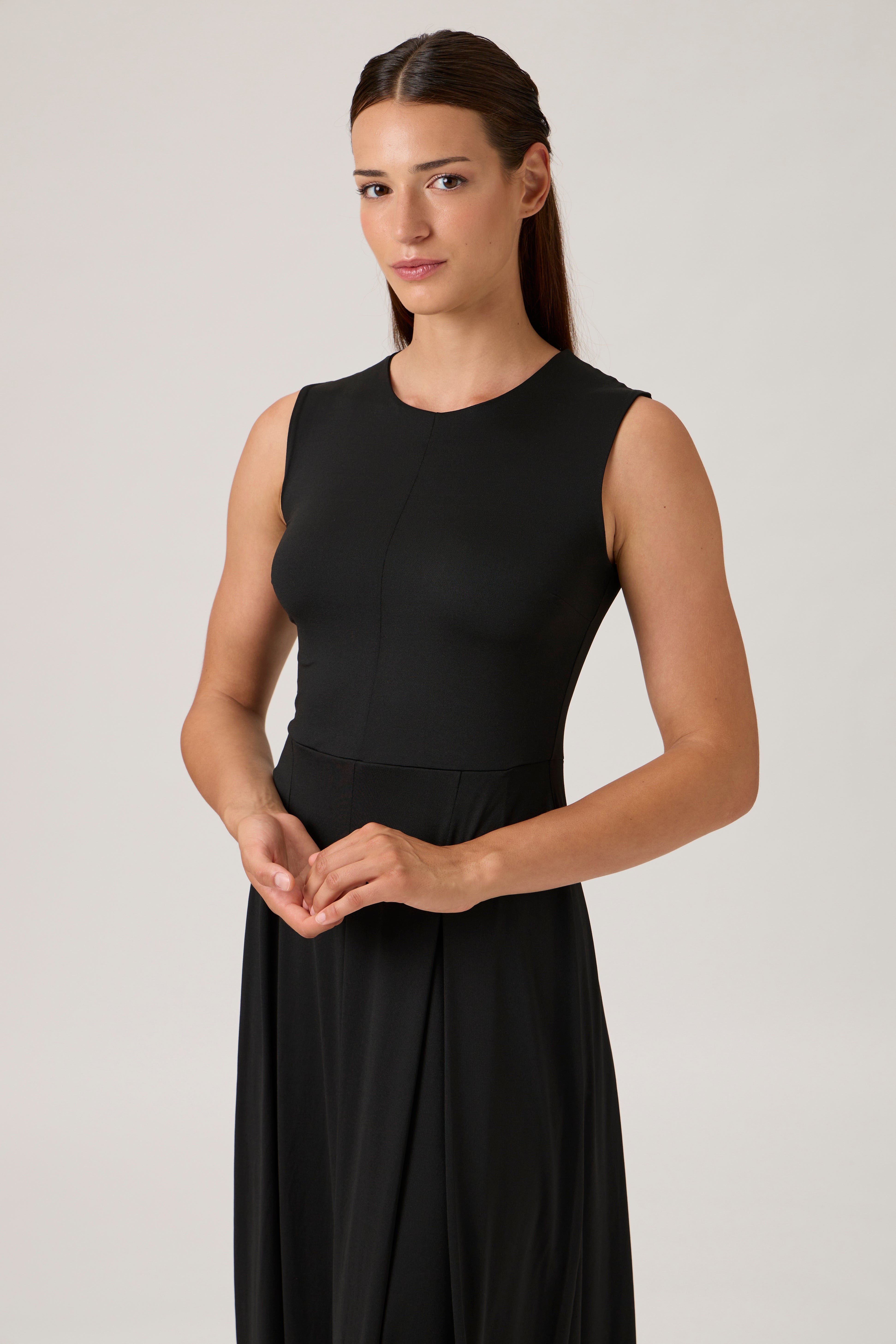 Sleeveless Gathered Waist Dress - Black