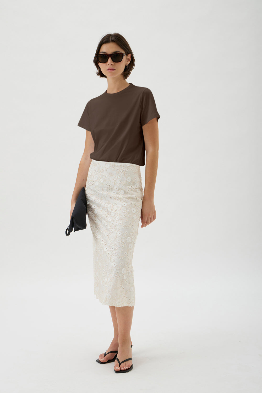 Luxury Cioccolato coloured T-Shirt in Soft Stretch Jersey | ELISE GUG 1166