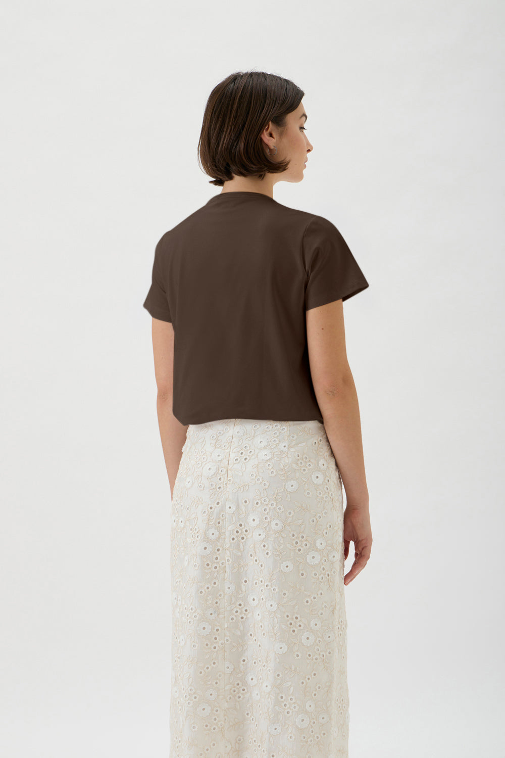 Luxury Cioccolato coloured T-Shirt in Soft Stretch Jersey | ELISE GUG 1166