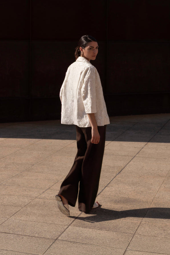 Wide-leg pants in Nair Cioccolato jersey – ELISE GUG 4024, size 40
