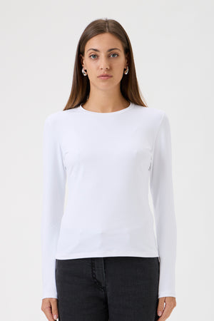 Long-Sleeve Fitted T-Shirt in Nair - White