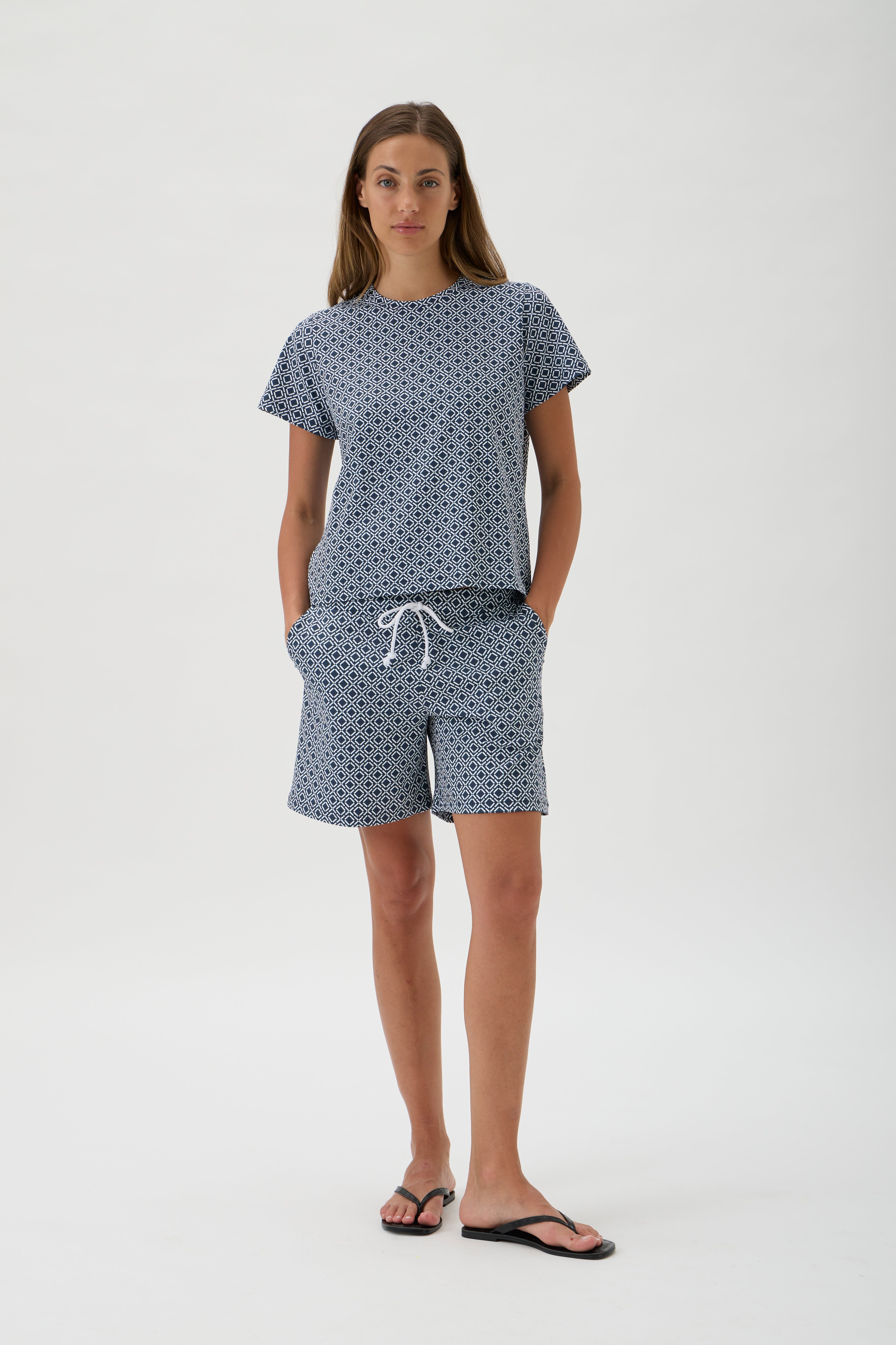 Loose Fitted Classic T-shirt - Nair 1166 Print Blue Crew