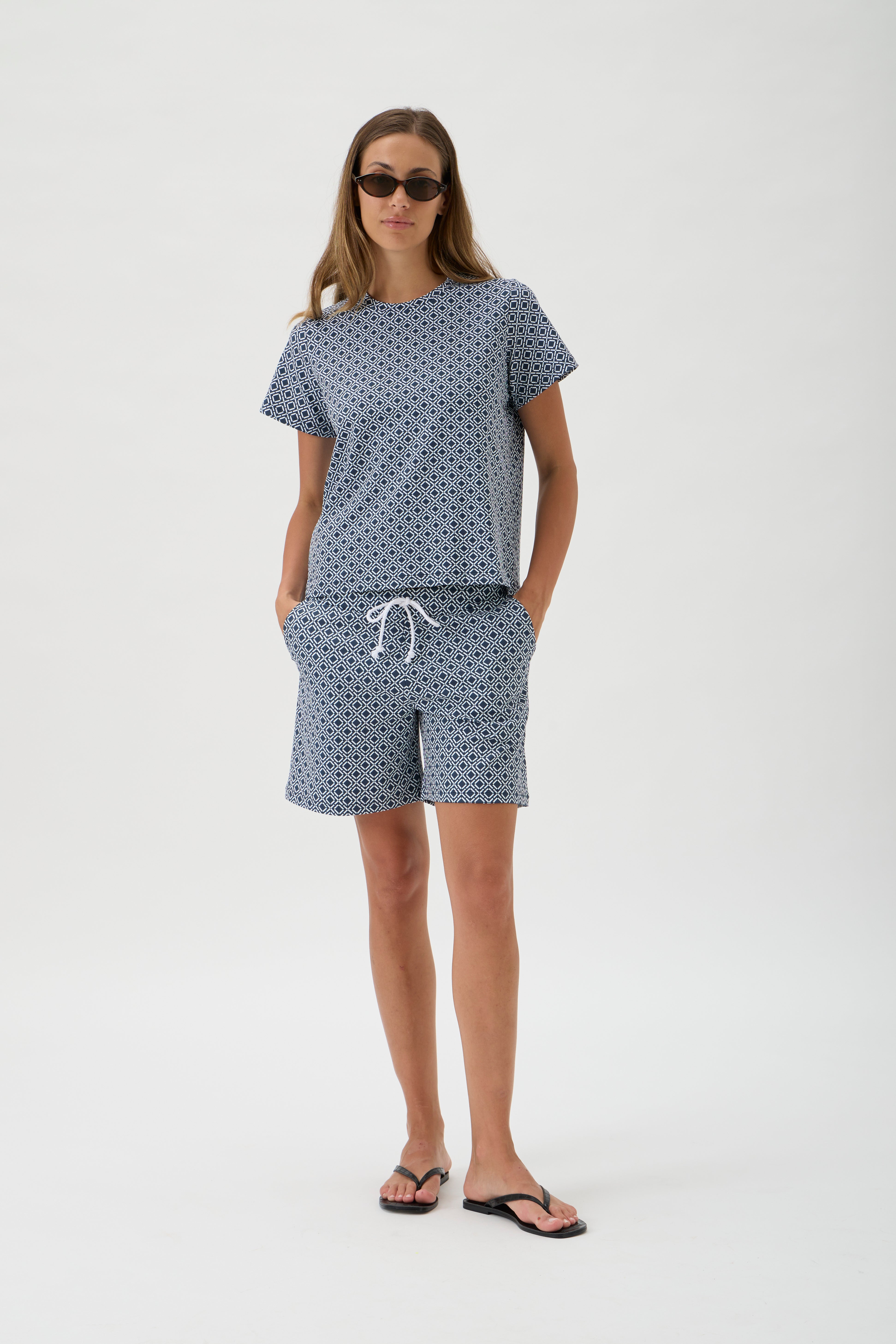 Loose Fitted Classic T-shirt - Nair 1166 Print Blue Crew