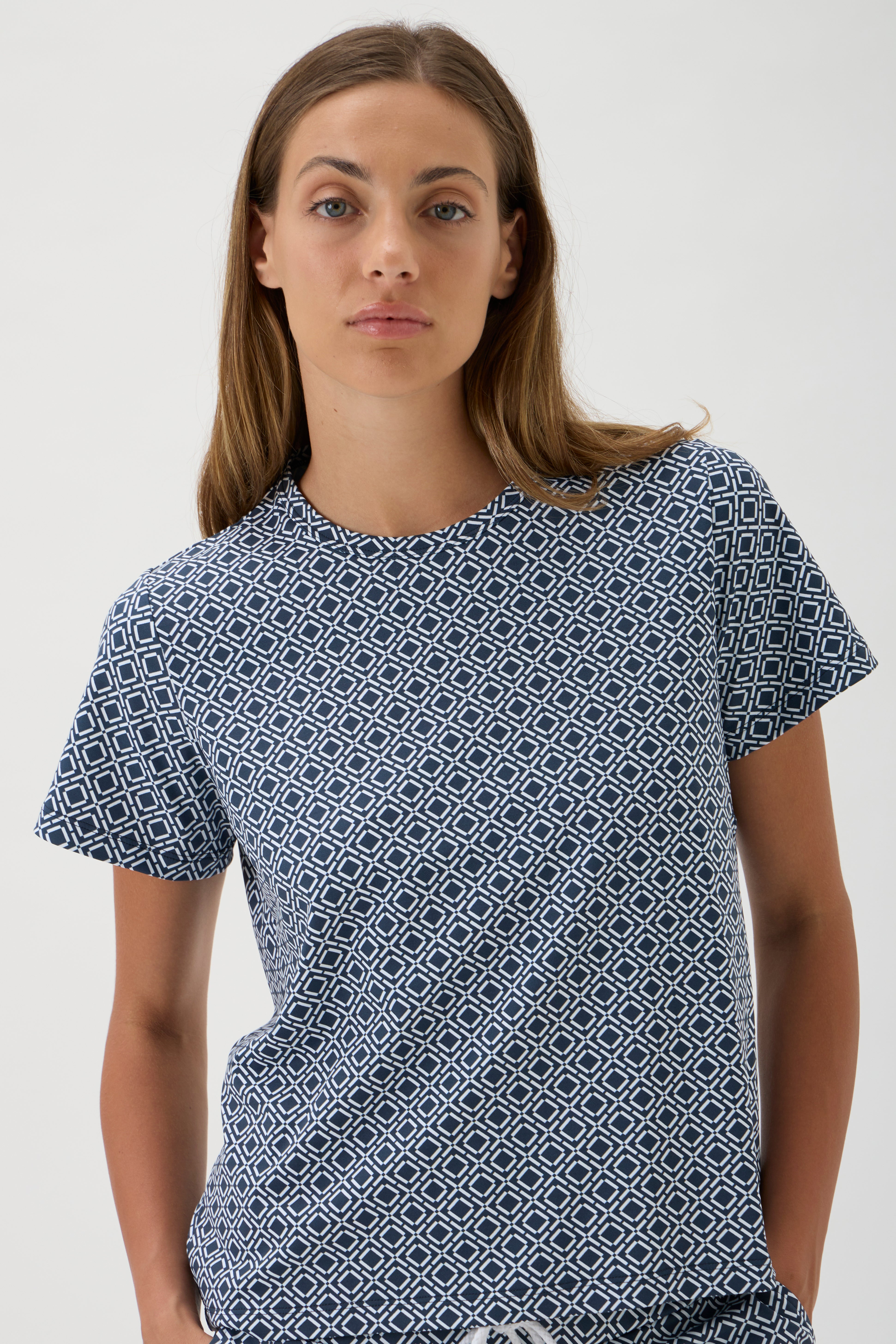 Scandinavian luxury printed T-shirt styled with matching shorts in stretch jersey