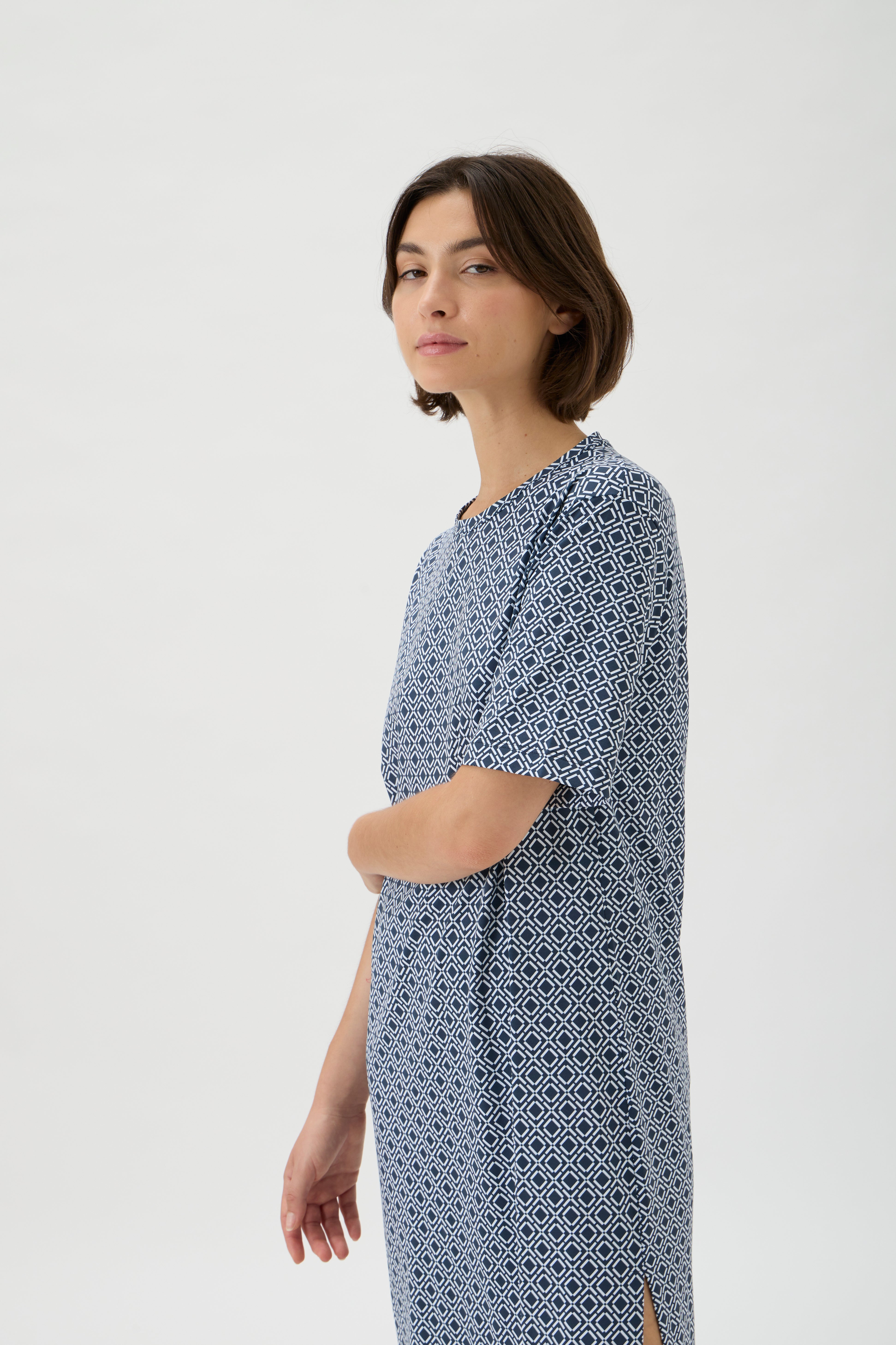 Long T-shirt dress in Nair Print Blue Crew jersey – ELISE GUG 9516