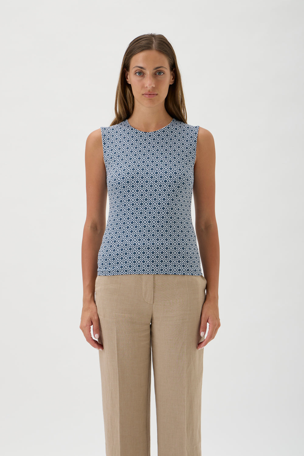 Sleeveless Top in Print Nilo Jersey – Elise Gug | 1182 Print Blue Crew
