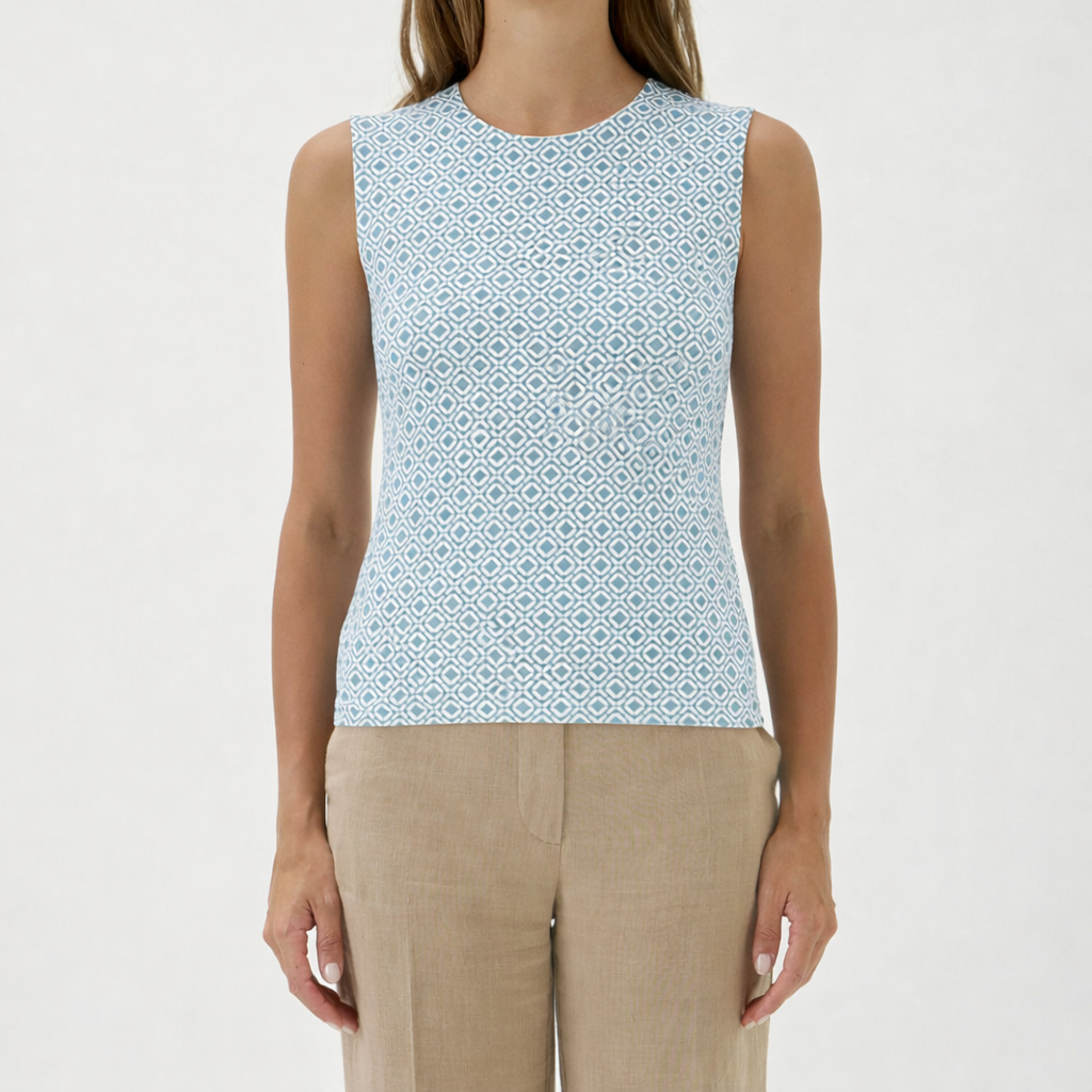 Blouse No Sleeves – Nilo 1182 Print Light Blue