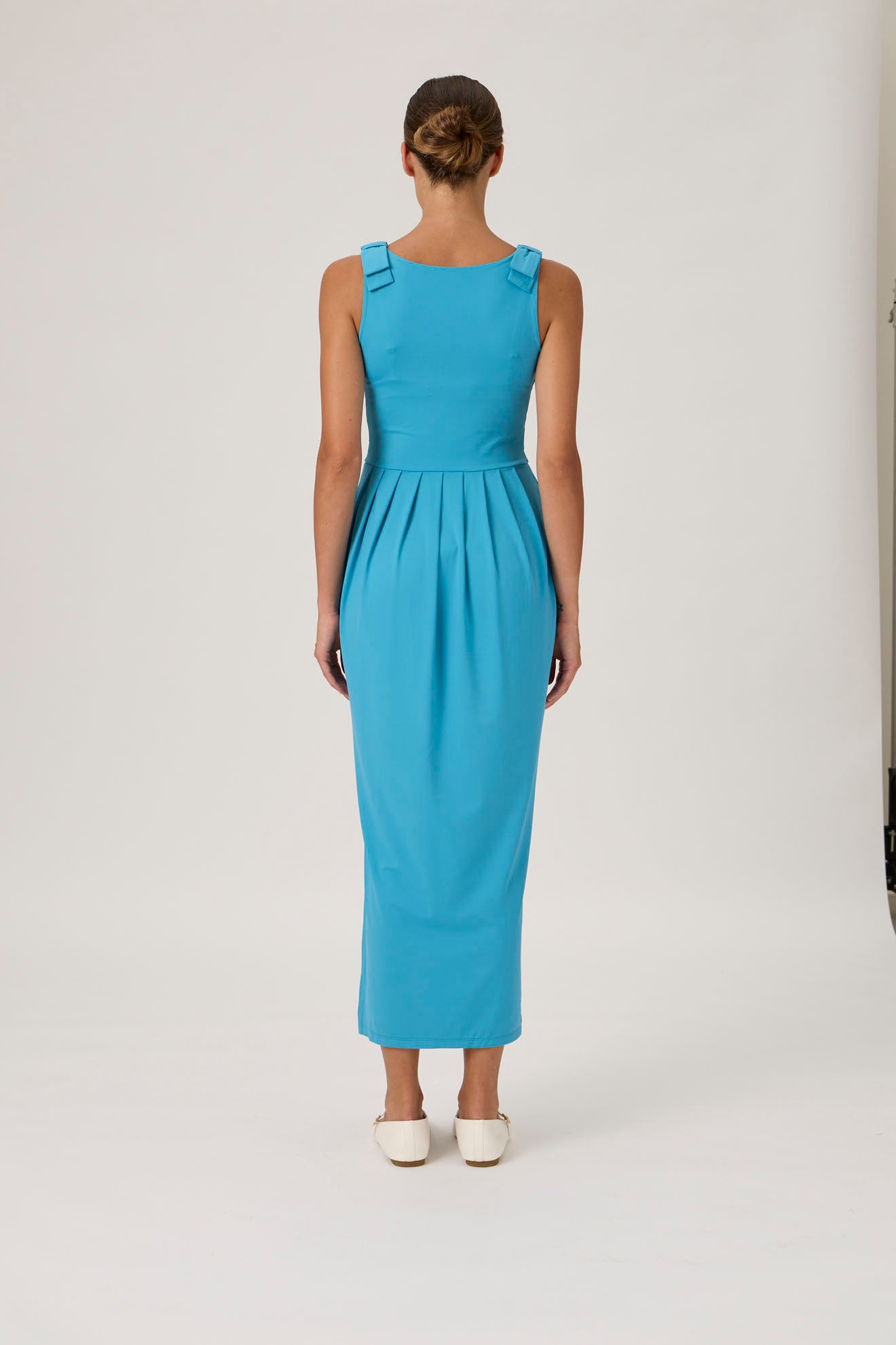 Sleeveless Maxi Dress with Shoulder Bows - Dark Turquoise