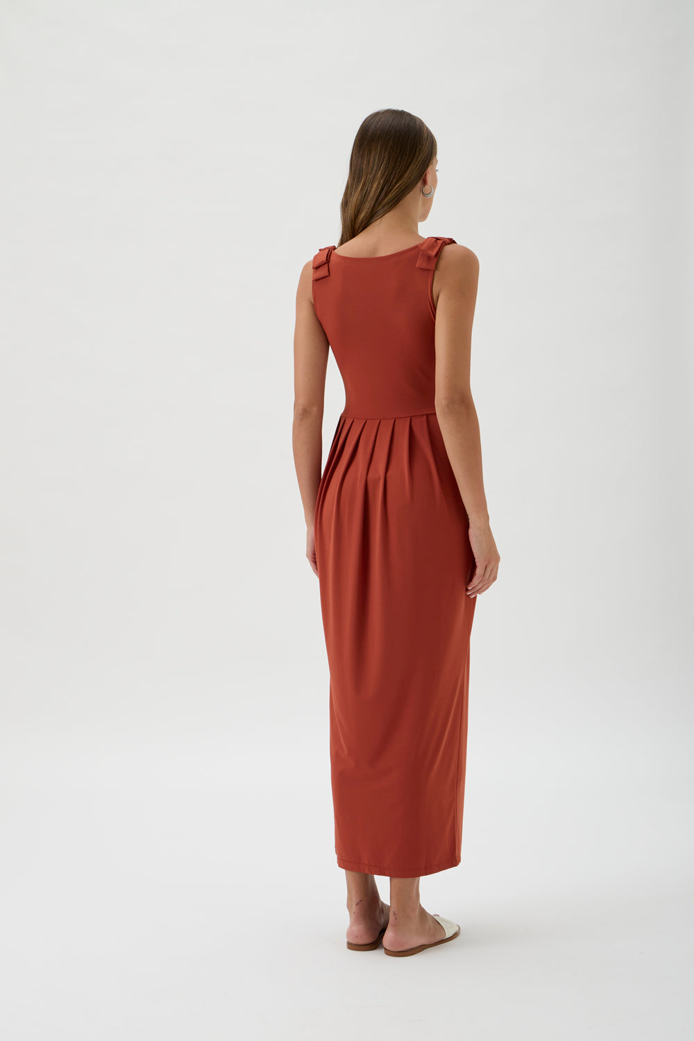 Sleeveless Maxi Dress with Shoulder Bows - 9460 Terra Rosa