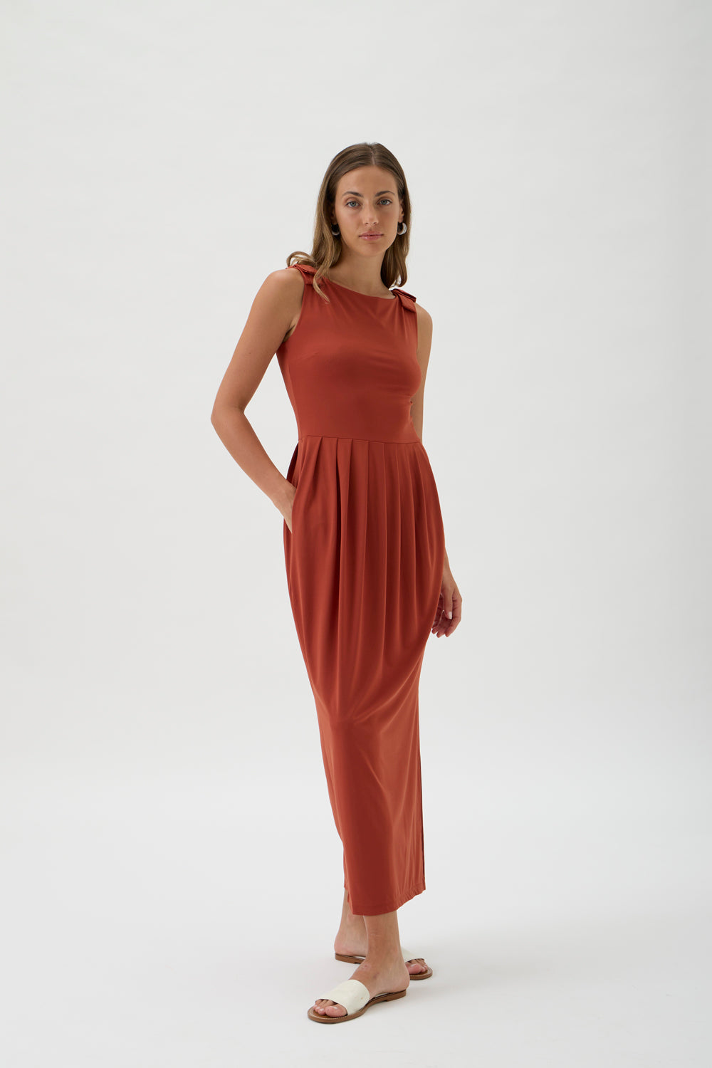 Sleeveless Maxi Dress with Shoulder Bows - 9460 Terra Rosa