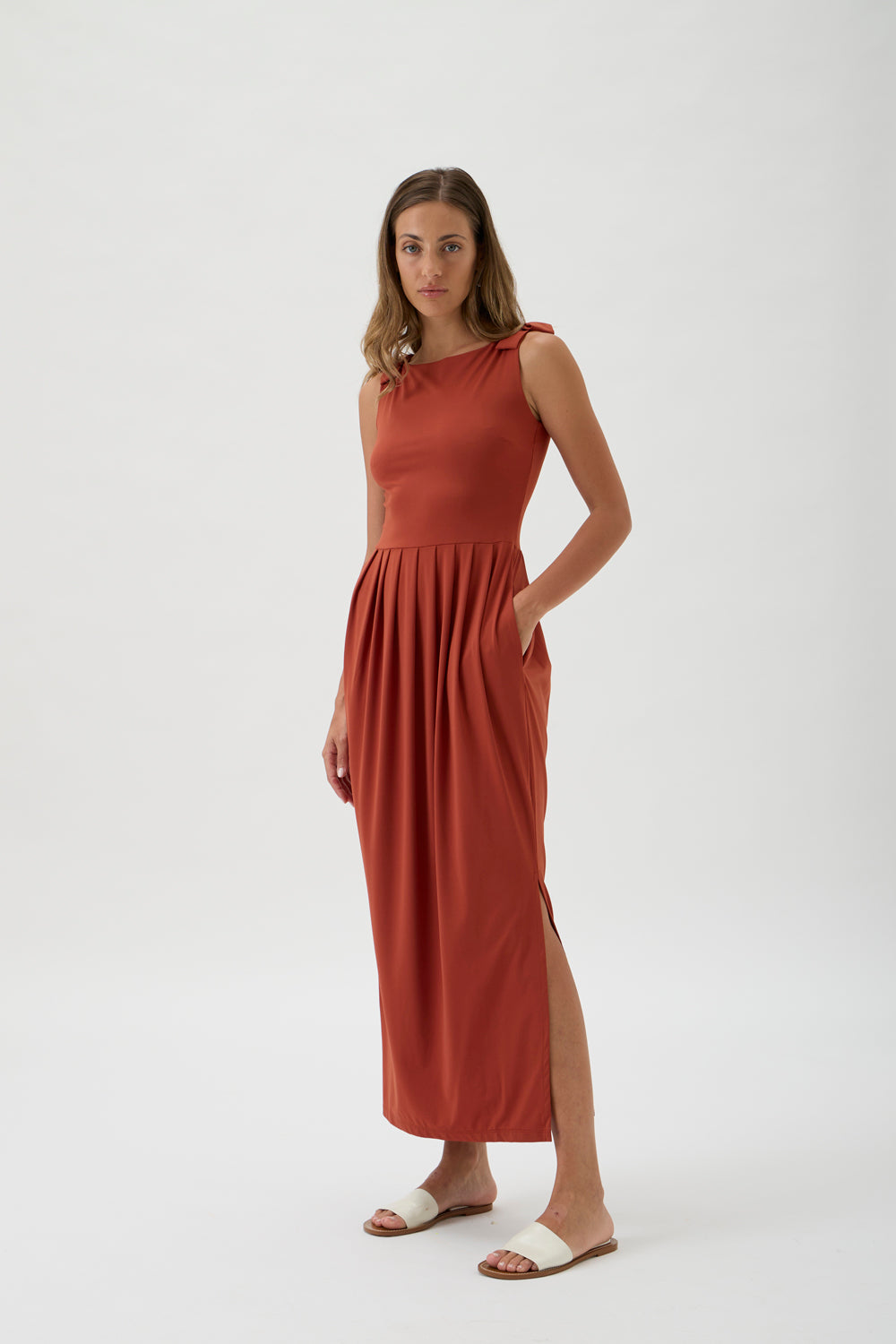 Sleeveless Maxi Dress with Shoulder Bows - 9460 Terra Rosa