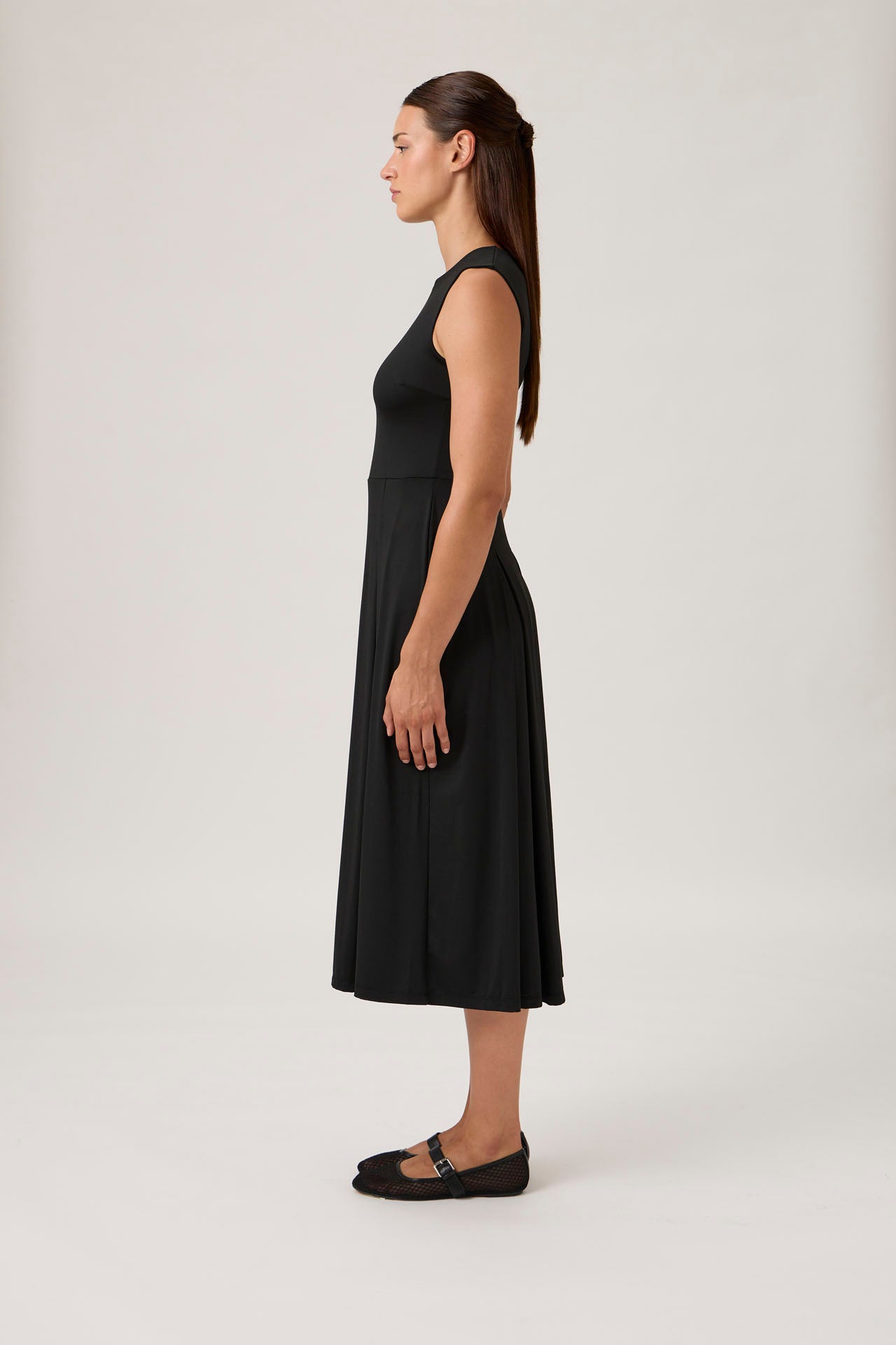 Midi Pleated A-Line Dress - Black