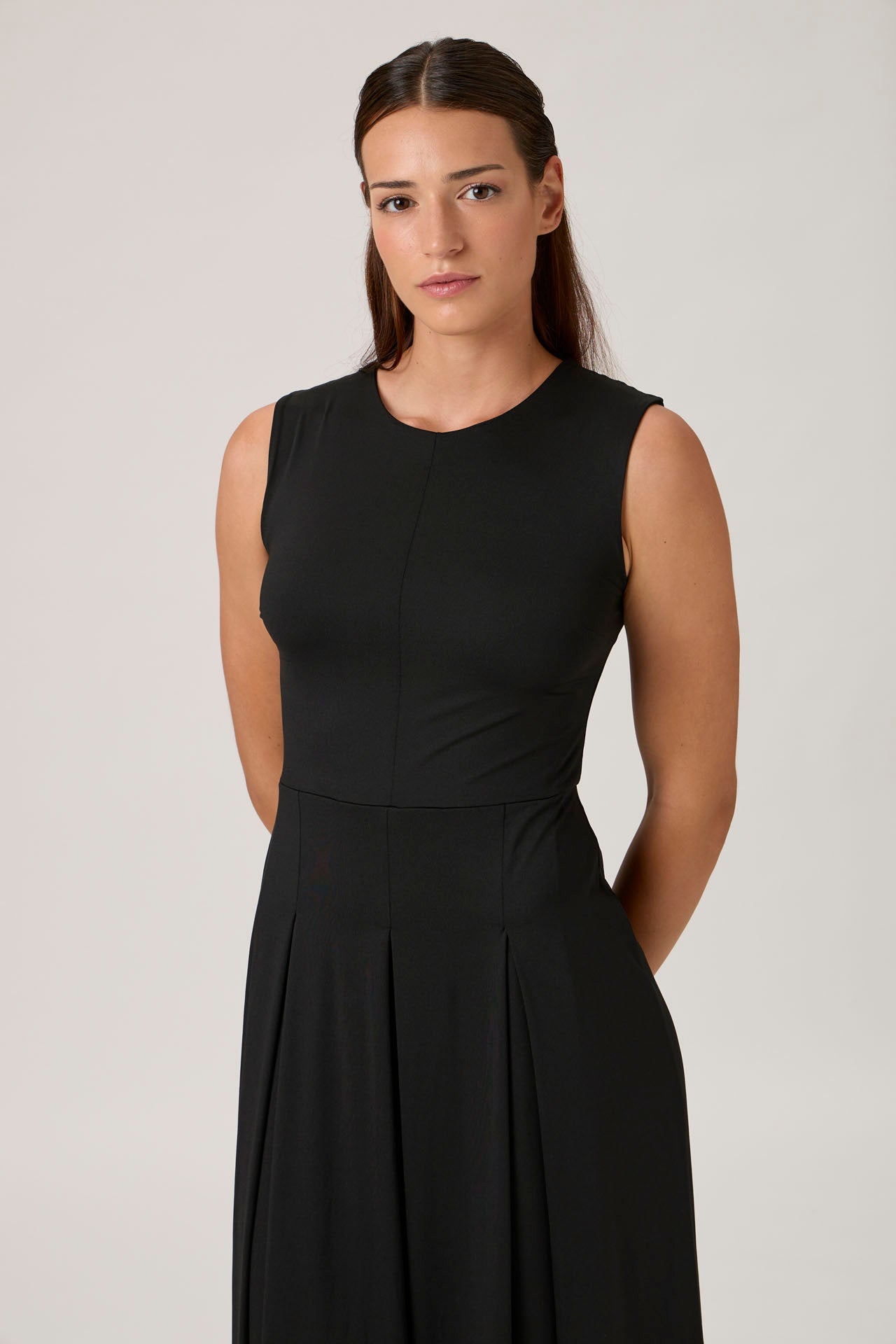 Midi Pleated A-Line Dress - Black