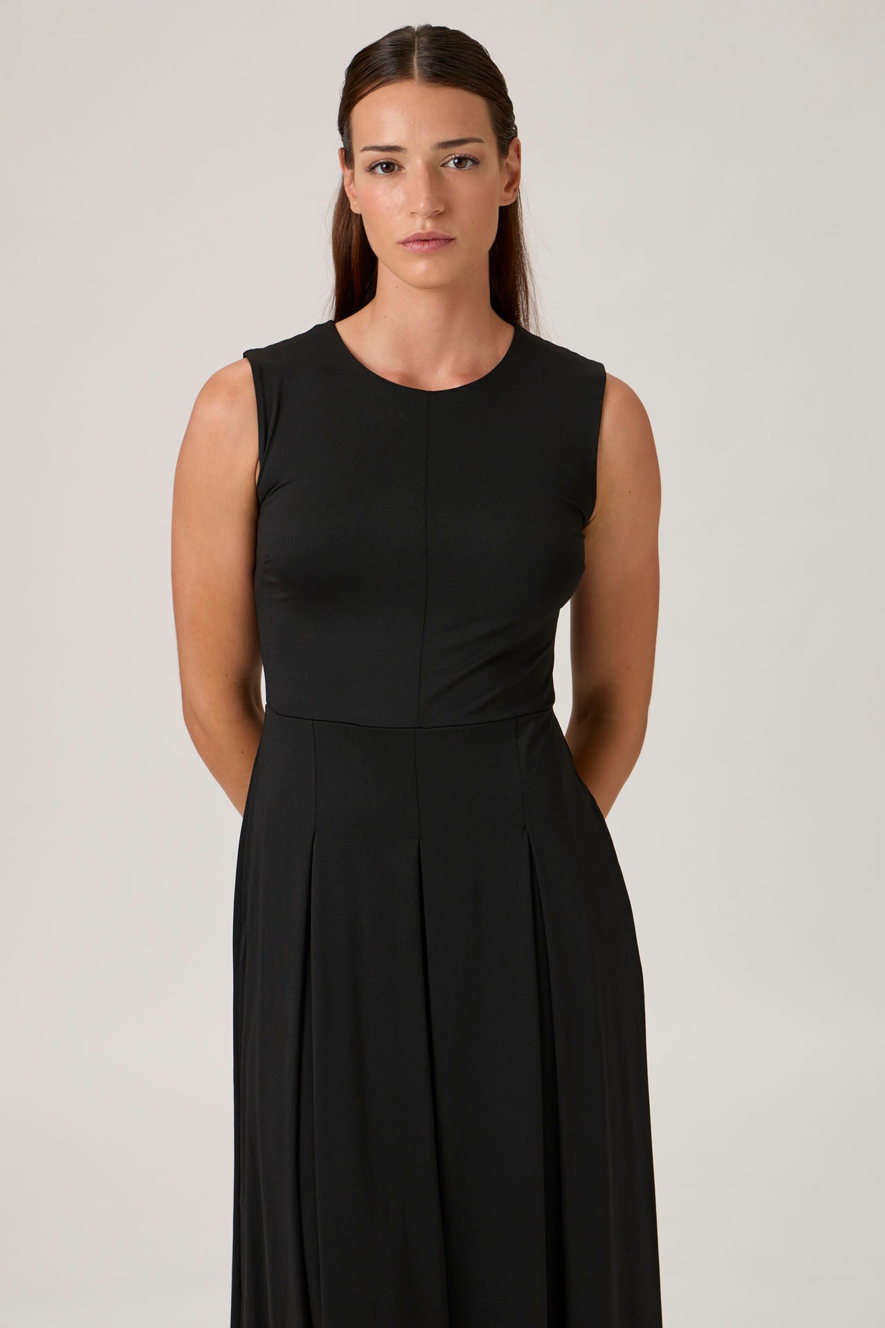 Midi Pleated A-Line Dress - Black