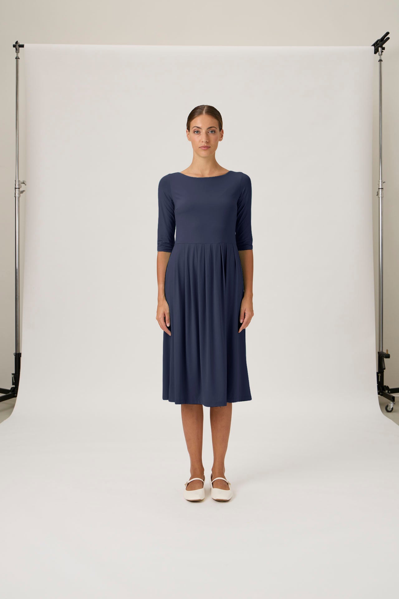 Long Dress with Pleated Skirt – Nilo 9498 Blue Crew