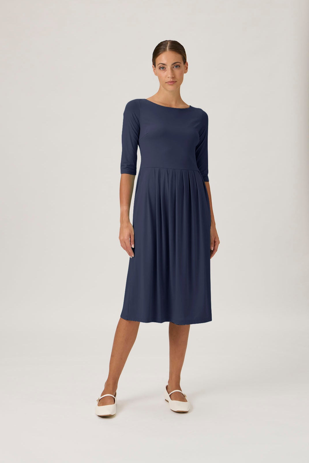 Long Dress with Pleated Skirt – Nilo 9498 Blue Crew