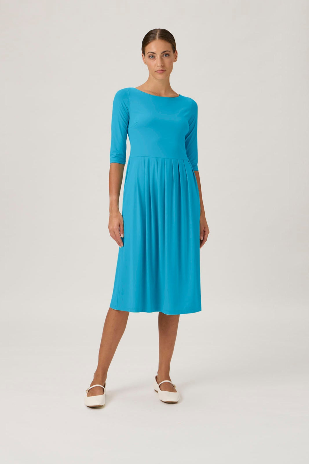 Pleated Boatneck Dress - Dark Turquoise