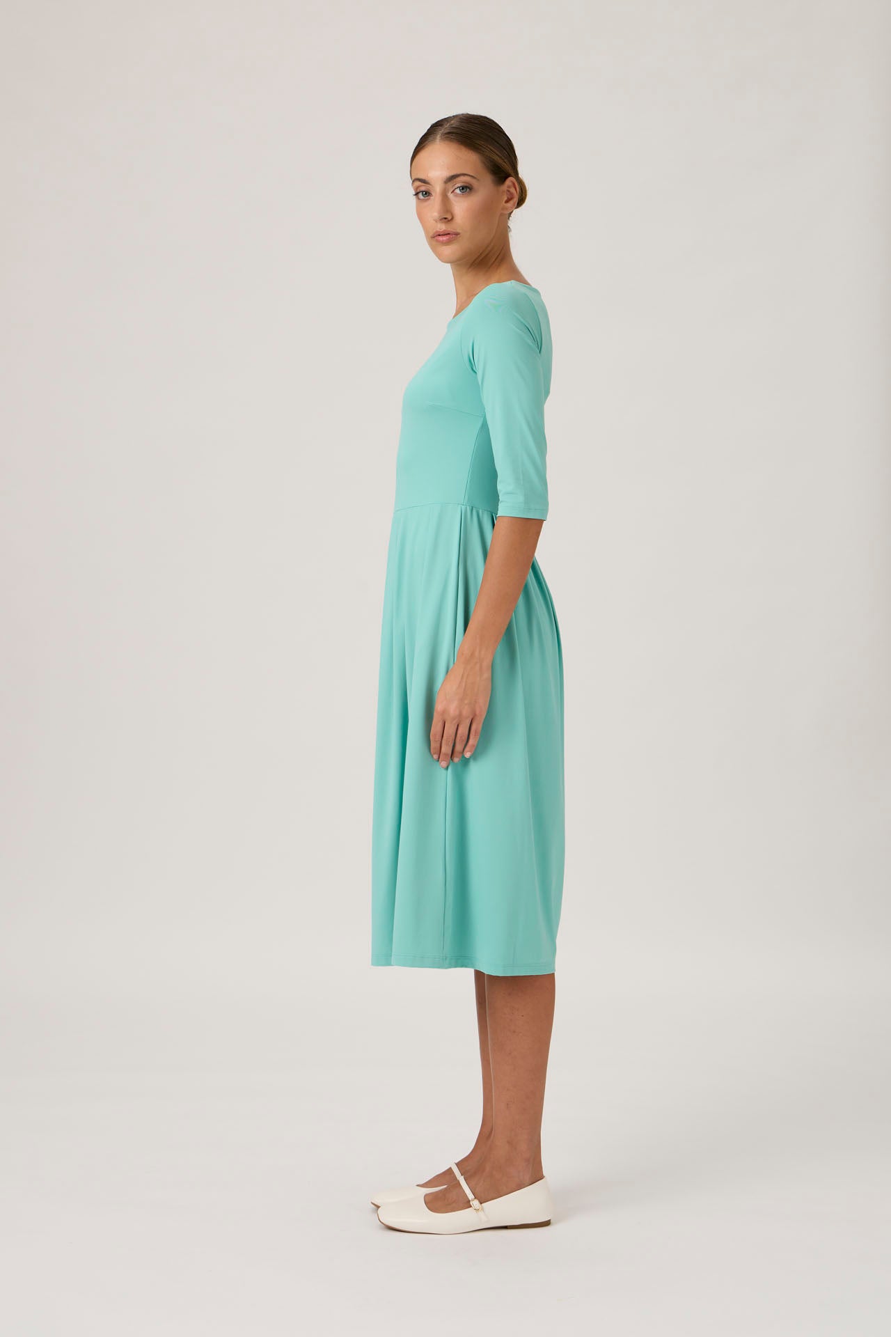 Pleated Boatneck Dress - Verde