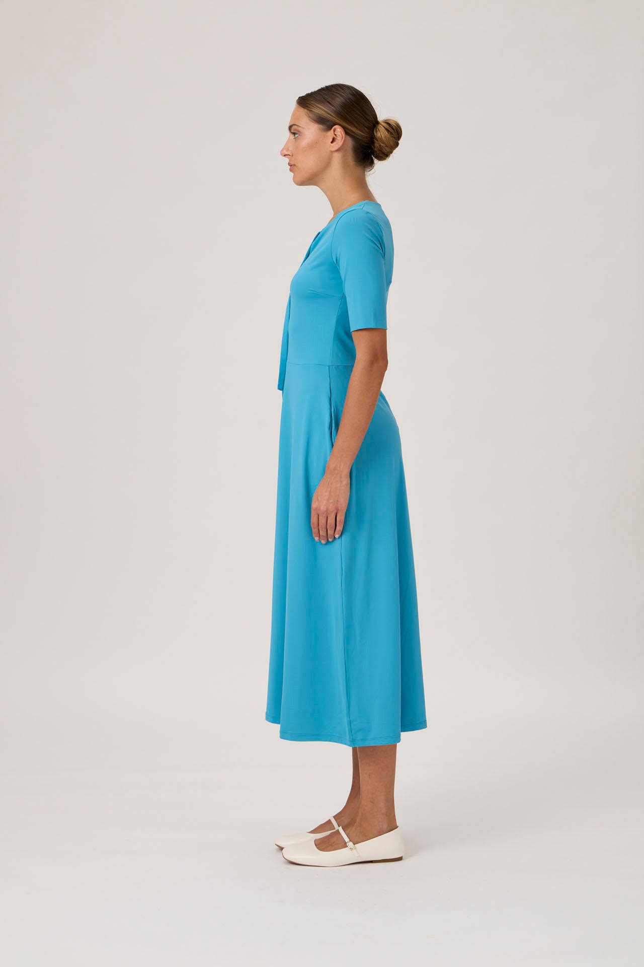 Tie-Neck Flared Midi Dress - Dark Turquoise