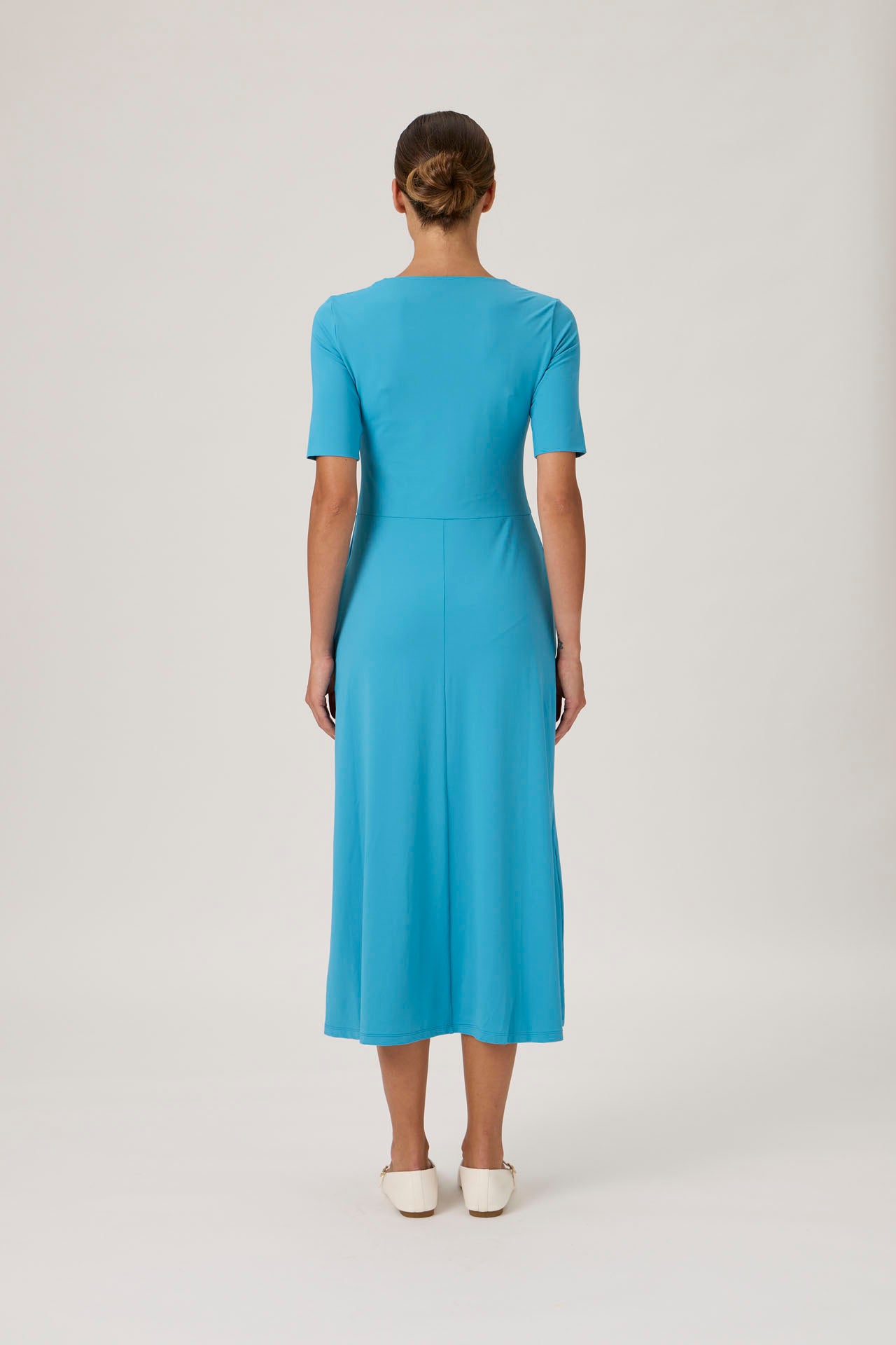 Tie-Neck Flared Midi Dress - Dark Turquoise