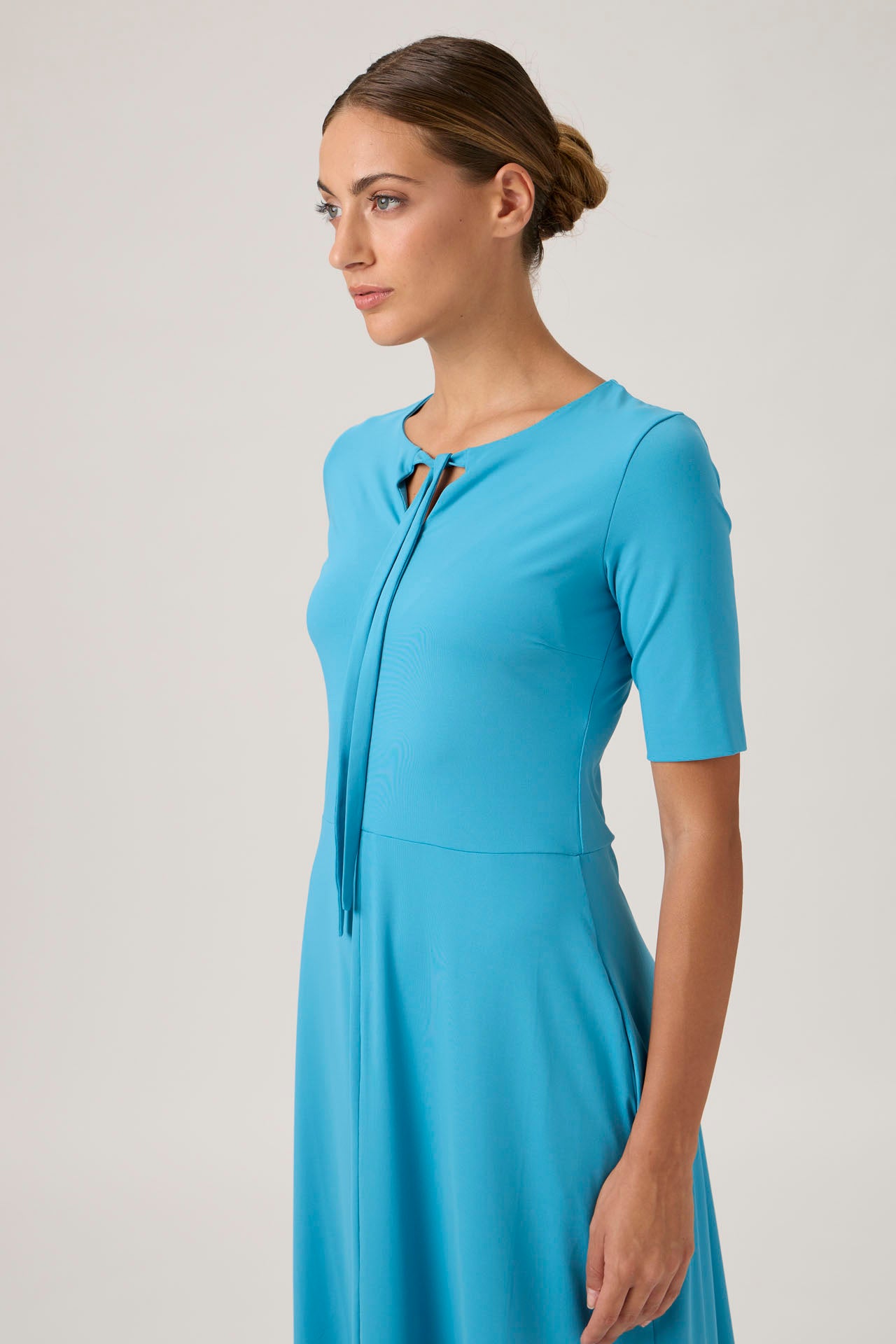 Tie-Neck Flared Midi Dress - Dark Turquoise