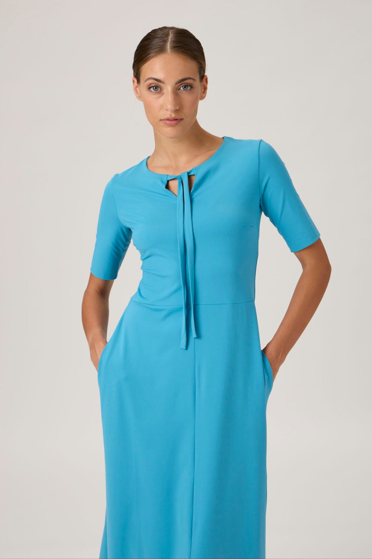 Tie-Neck Flared Midi Dress - 9499 Dark Turquoise