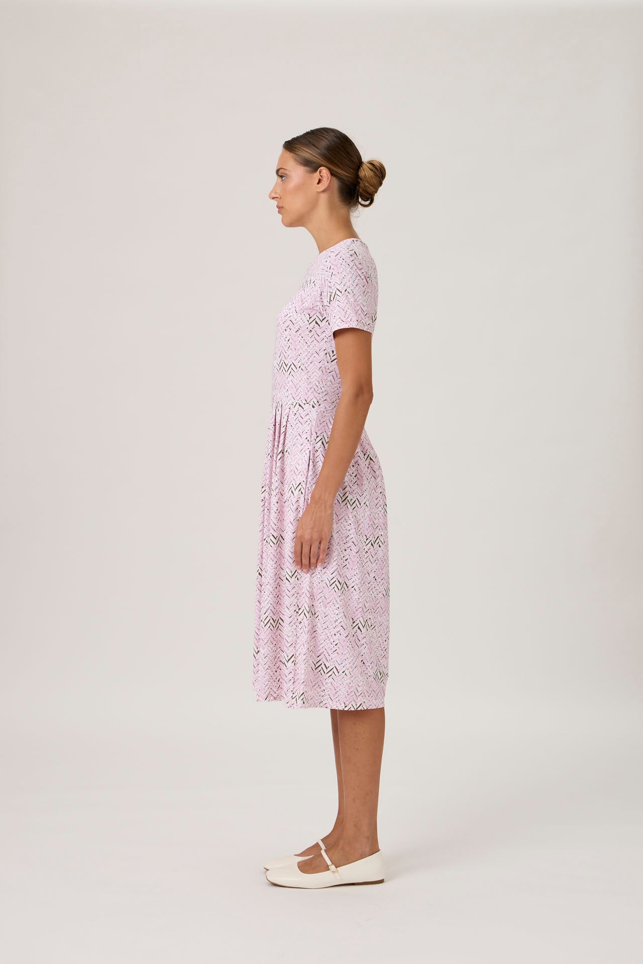 Pleated T-shirt Dress - Print Rosa