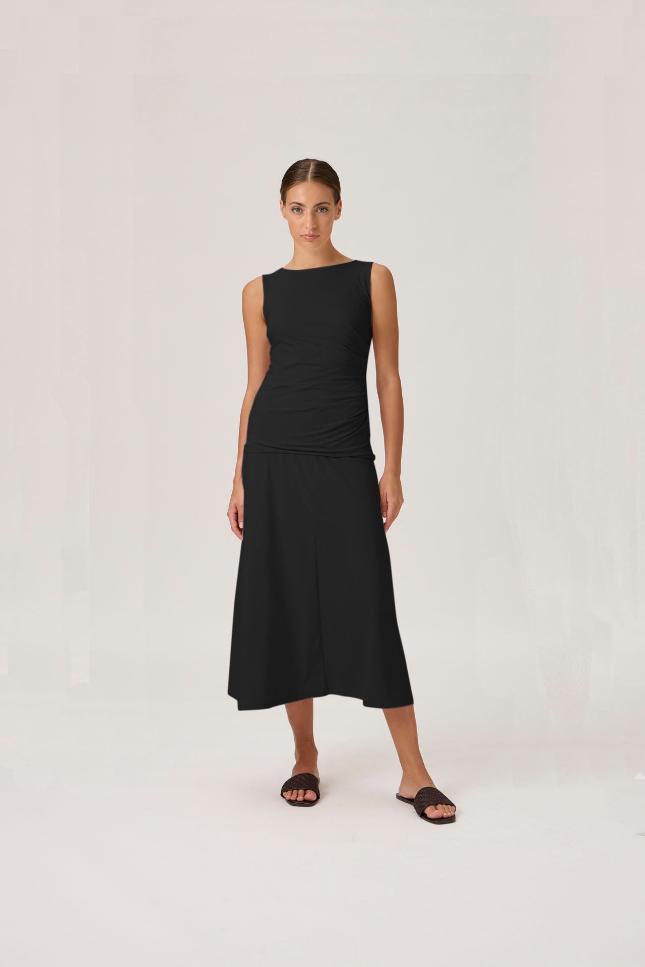 Ruched Sleeveless Top - Black