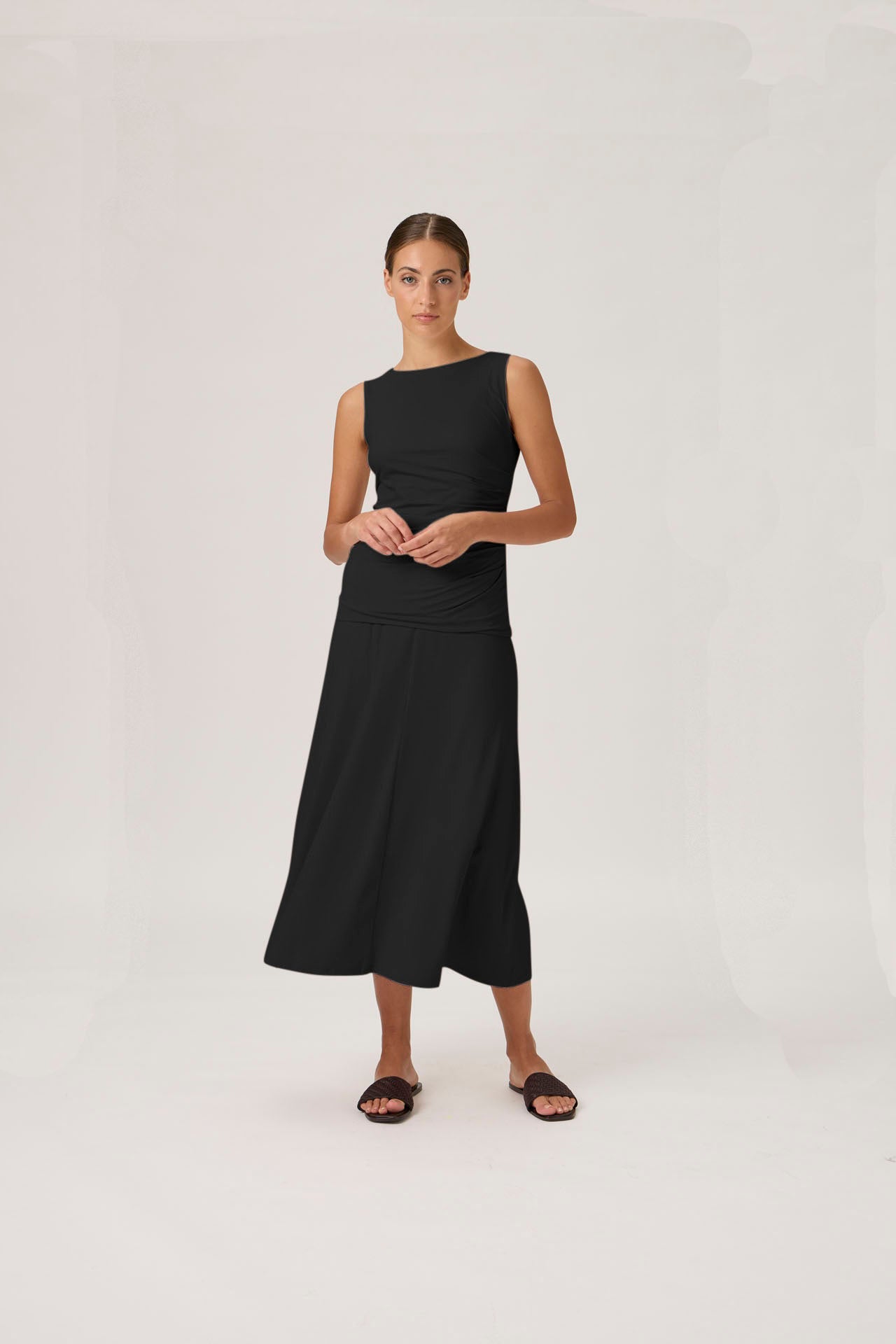 Ruched Sleeveless Top - Black