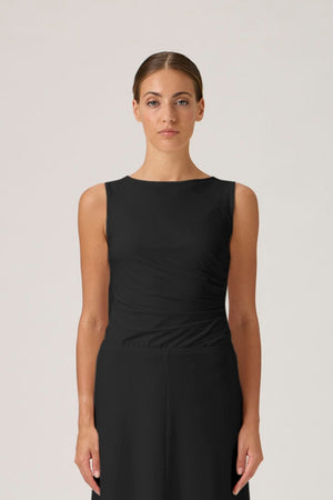 Ruched Sleeveless Top - Black