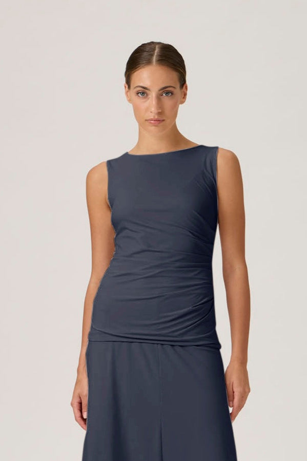 Ruched Sleeveless Top - Blue Crew