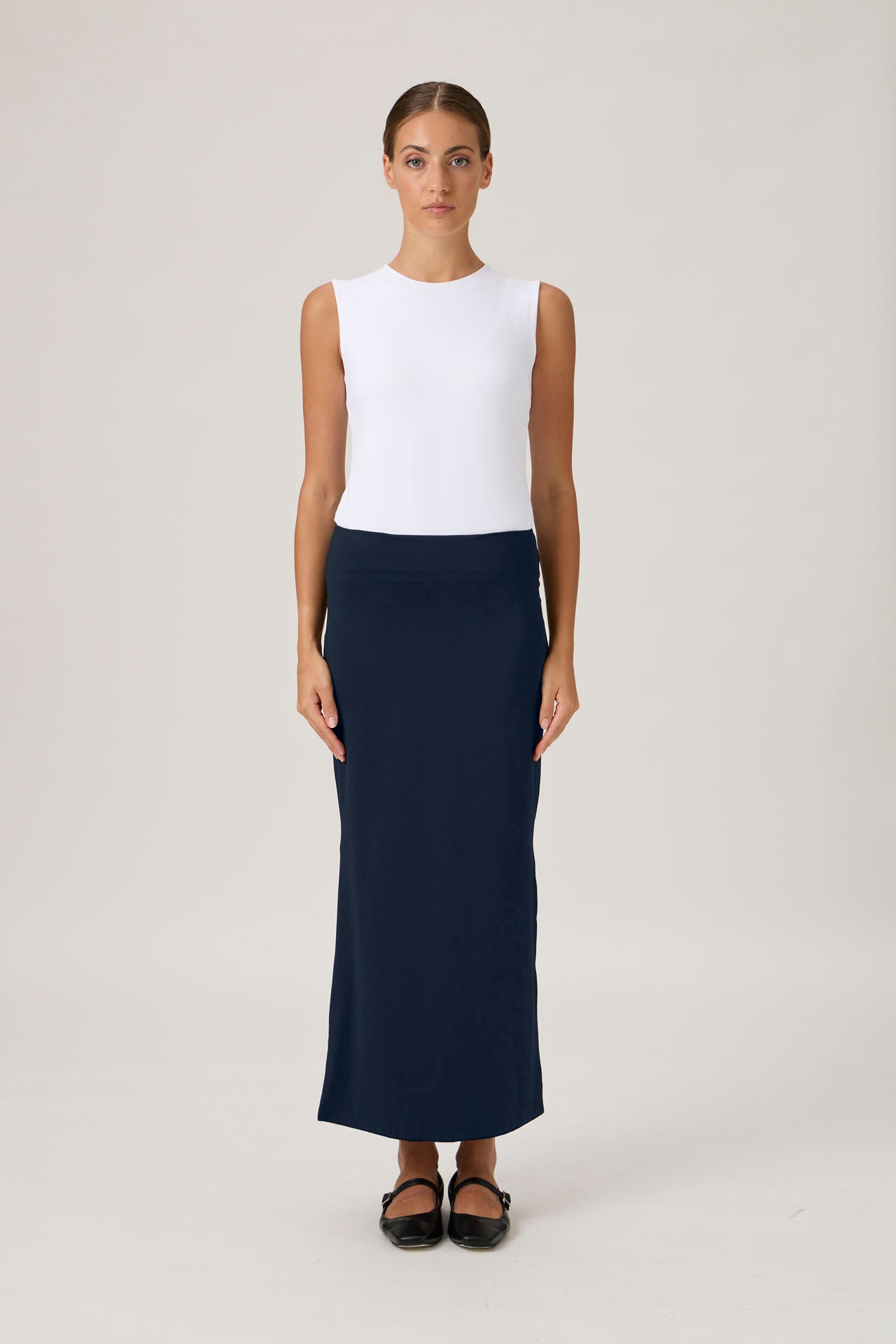 Graceful Maxi Skirt with Sophisticated Slit - Blue Crew