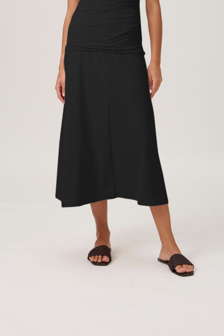 Mid-Length A-Line Skirt - Black