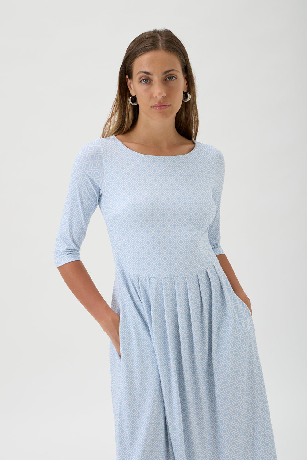 Dress with Pleated Skirt – Nilo 9498 Print Light Blue