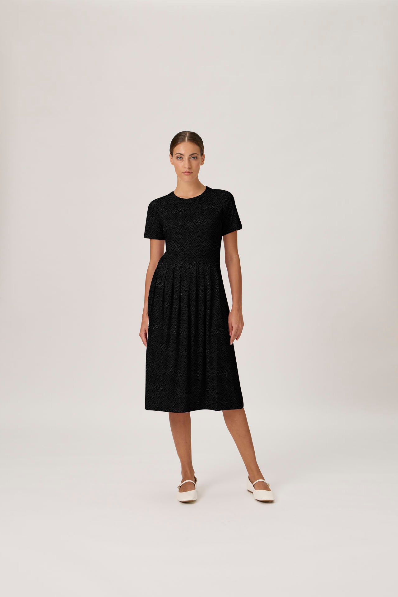 Pleated T-shirt Dress - Black