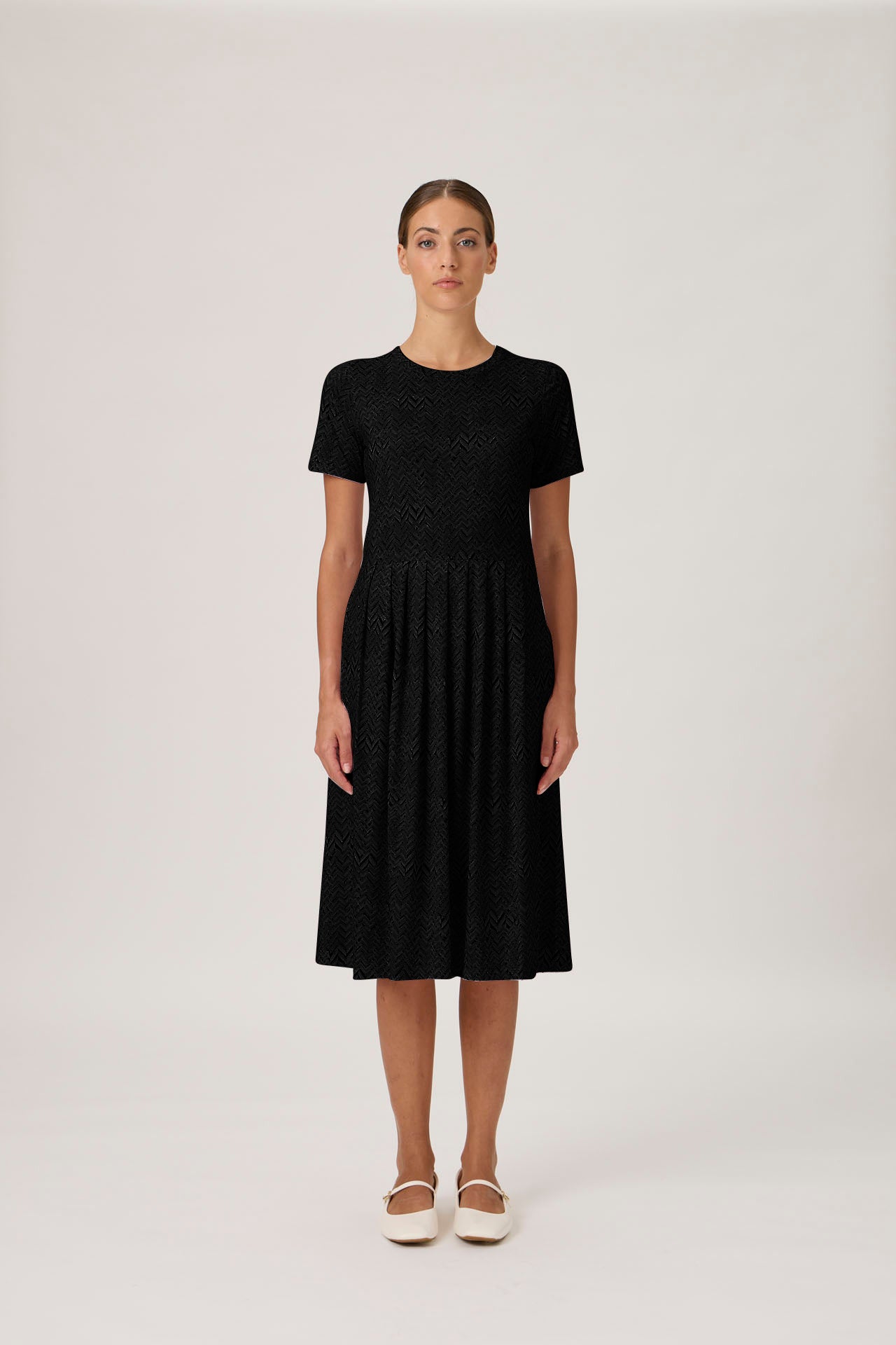 Pleated T-shirt Dress - Black