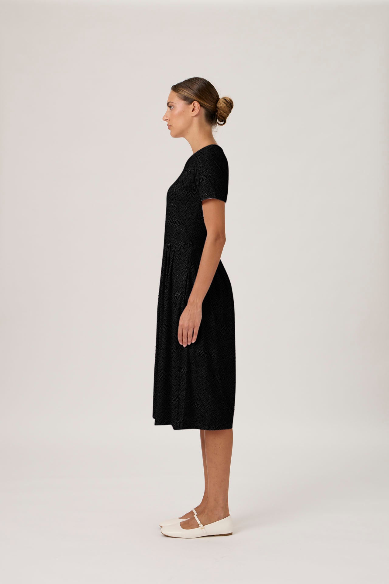 Pleated T-shirt Dress - Black