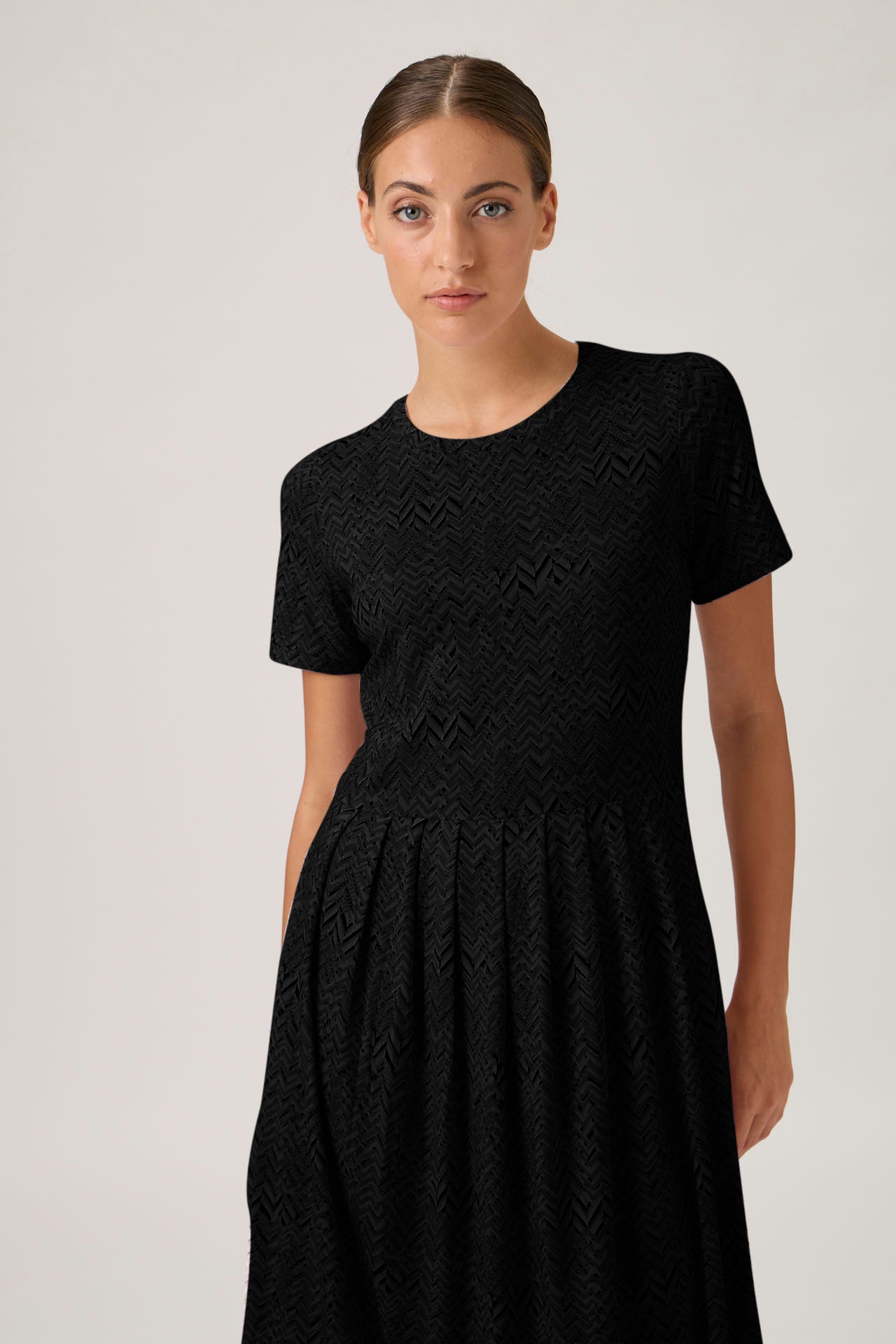 Pleated T-shirt Dress - Black