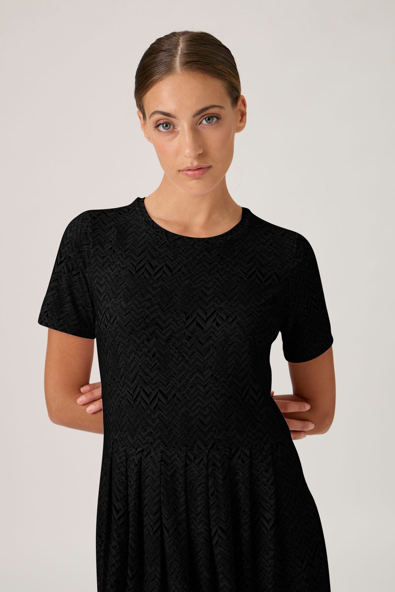 Pleated T-shirt Dress - Black