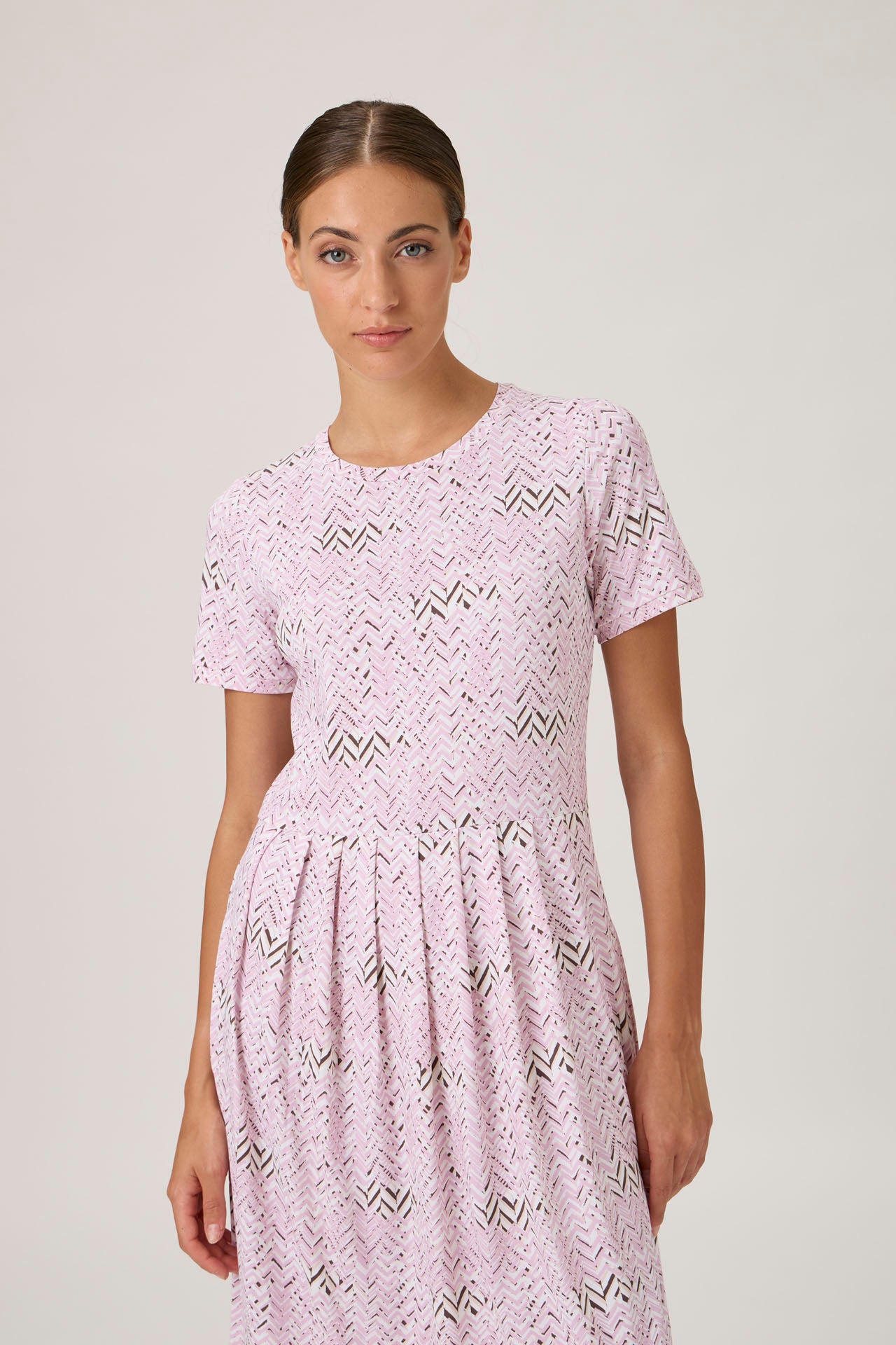 Pleated T-shirt Dress - Print Rosa