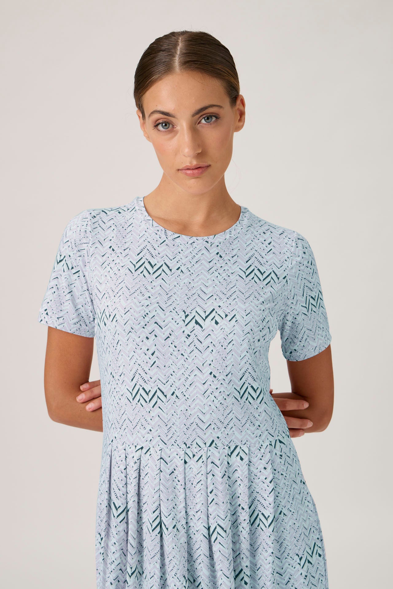 Pleated T-shirt Dress - Print Verde