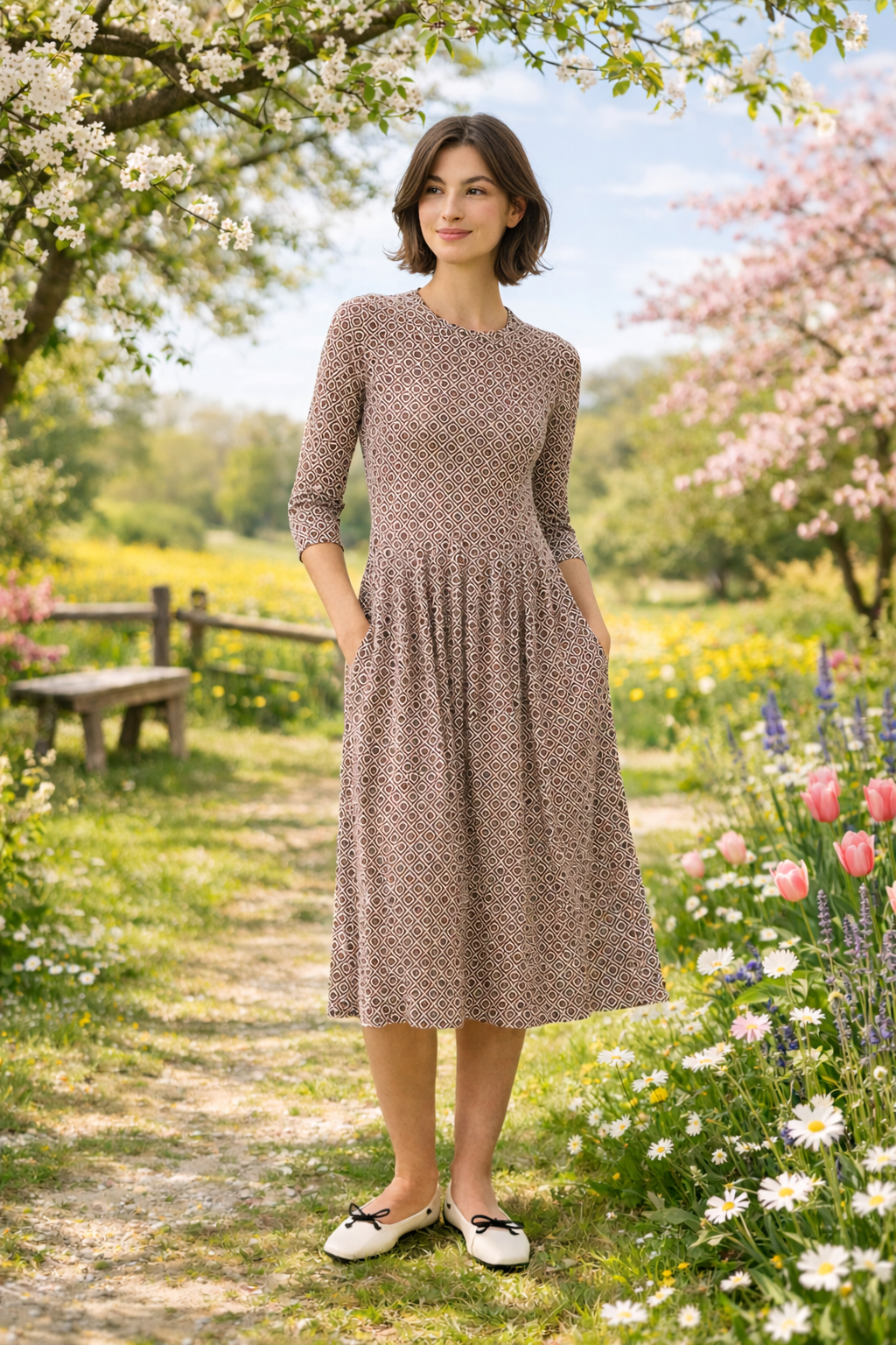 T-shirt Dress with Pleated Skirt – Nilo 9515 Print Noccila