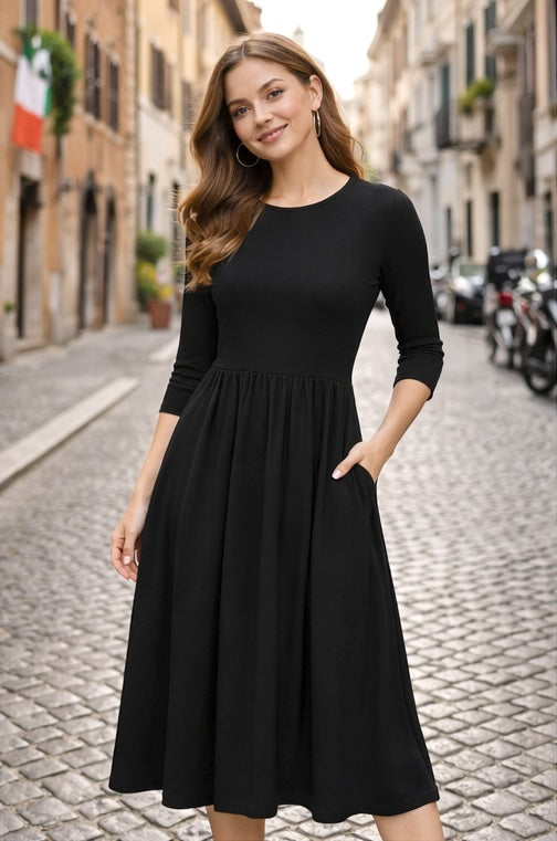 T-shirt Dress with Pleated Skirt – Nilo 9515 BLACK