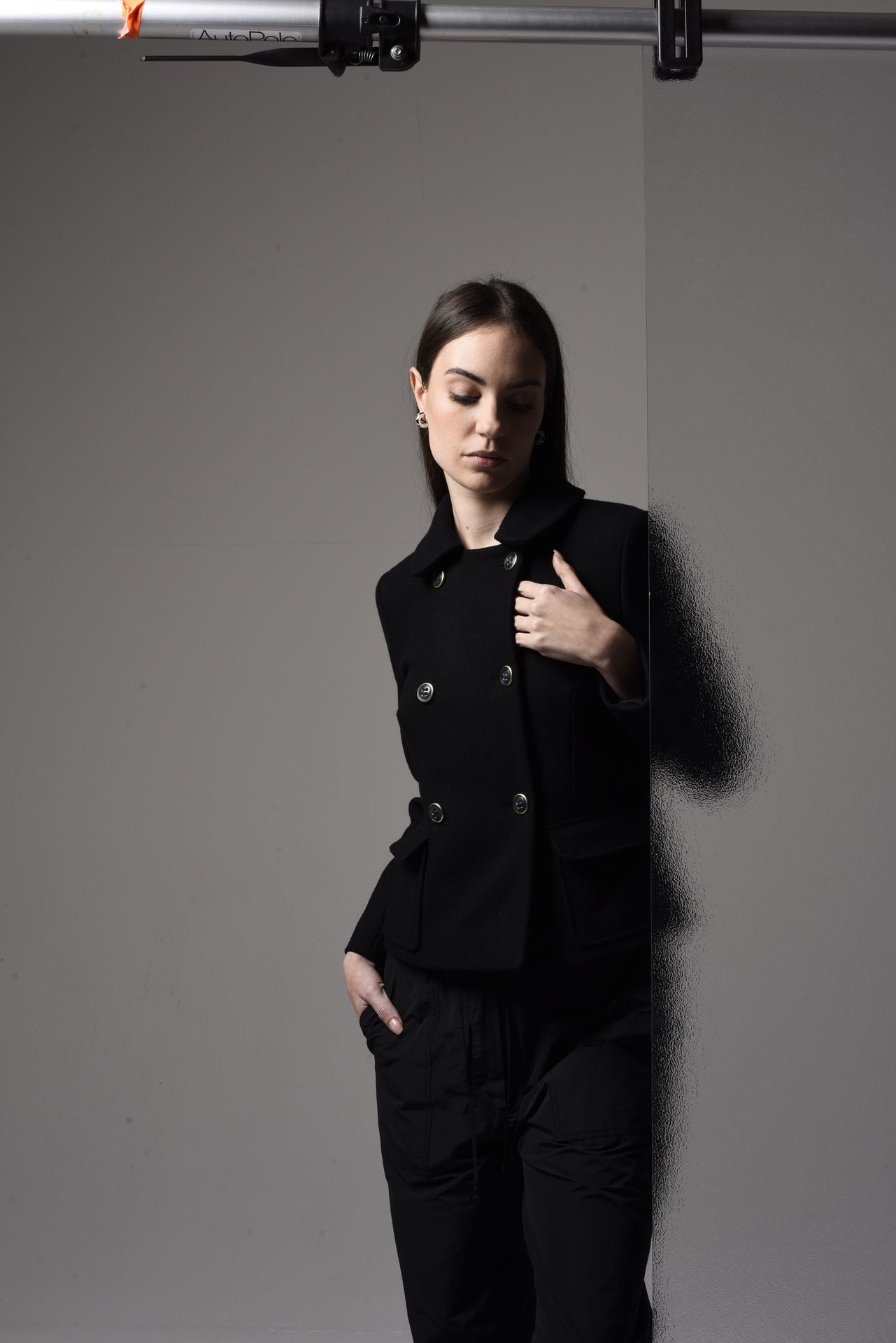 Short Double-Breasted Jacket - 5017-A Black